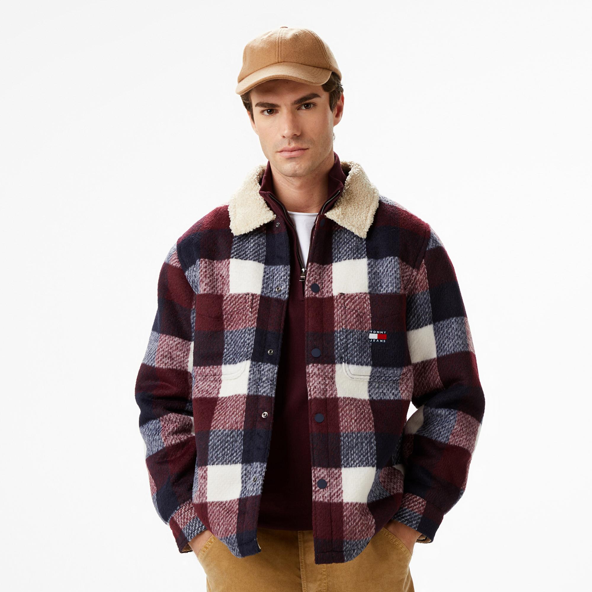 Tommy Jeans Check Teddy Overshirt Erkek Mavi Gömlek