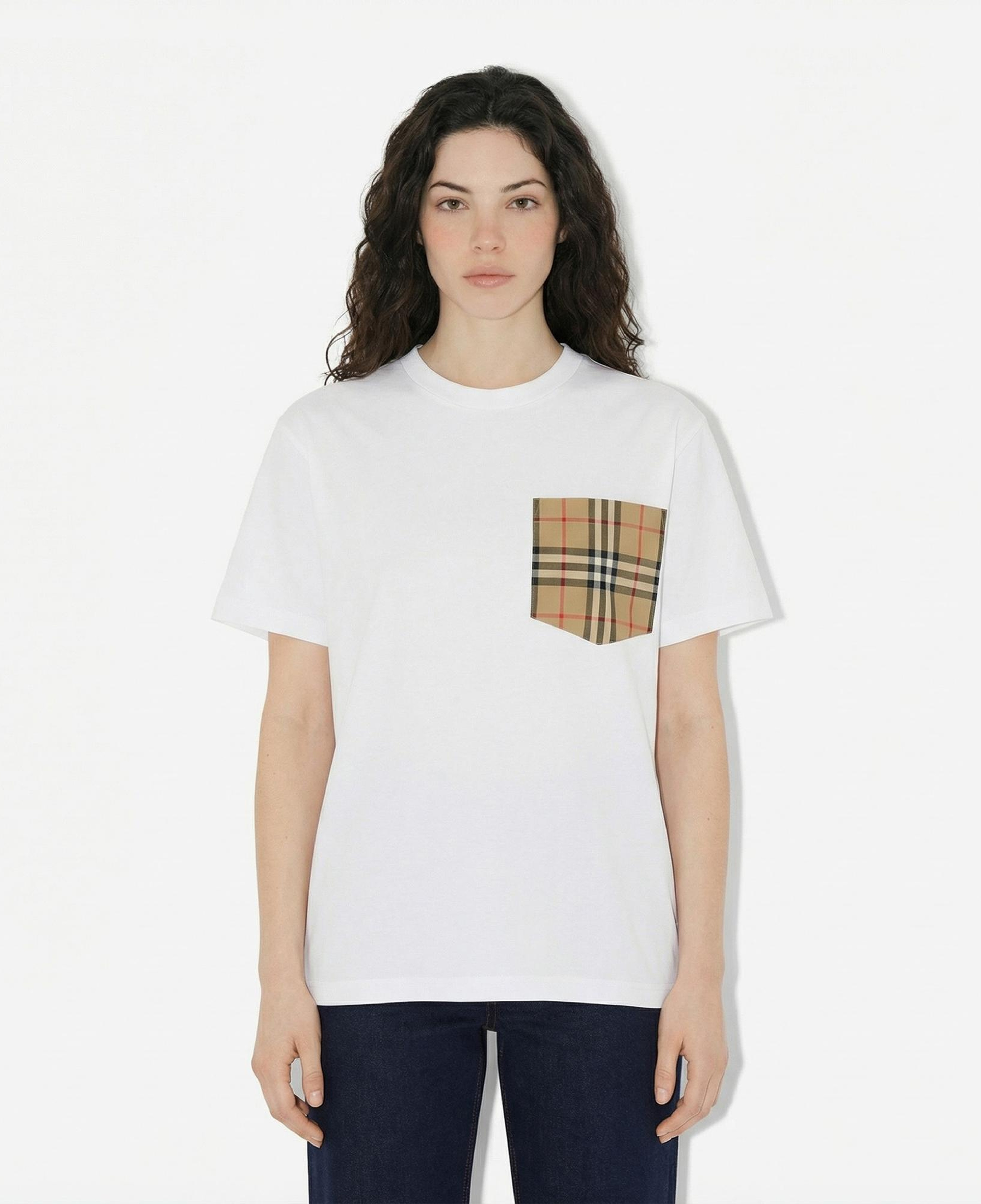 Burberry Check Pocket Pamuklu Kadın Beyaz T-Shirt