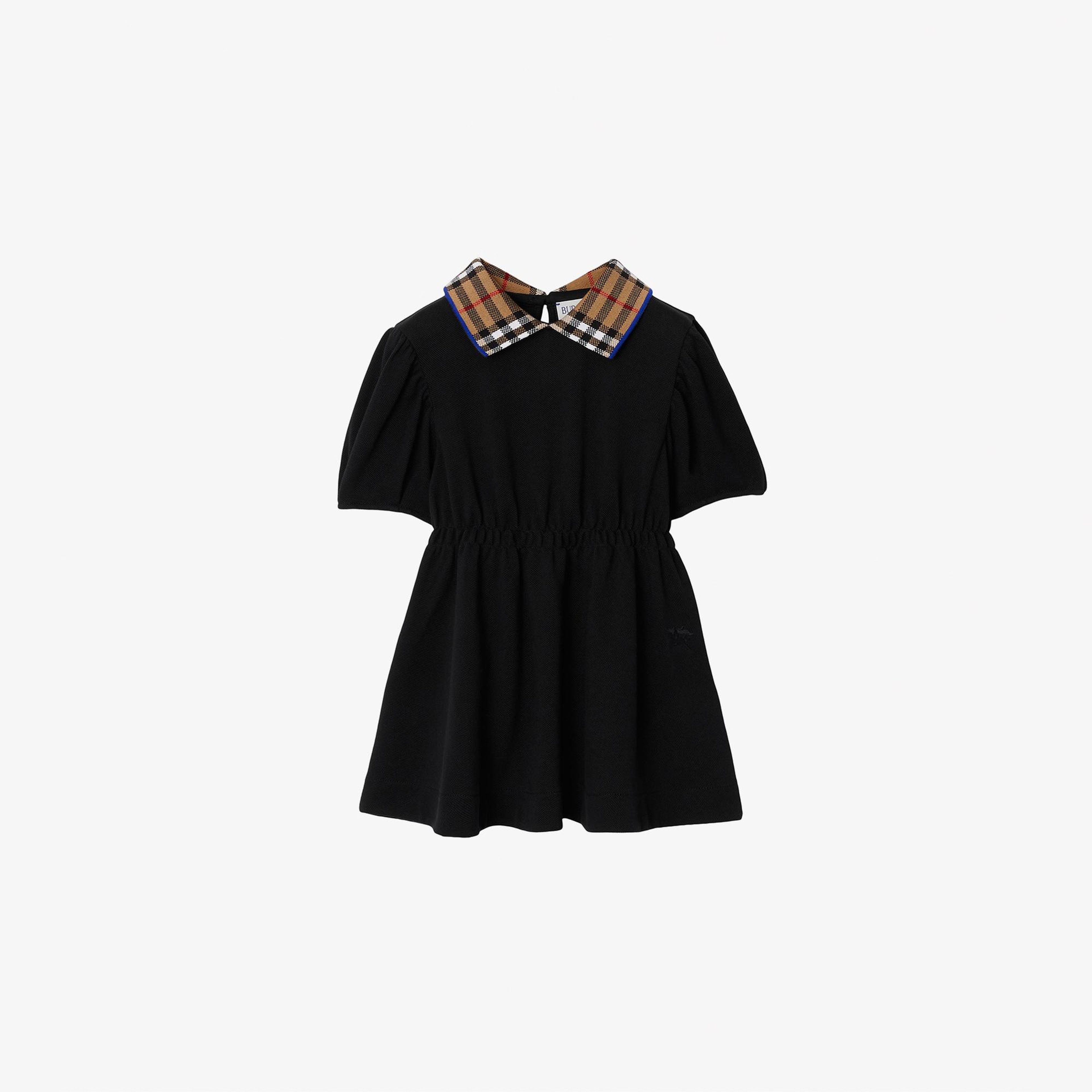Burberry Check Collar Pamuklu Çocuk Siyah Elbise