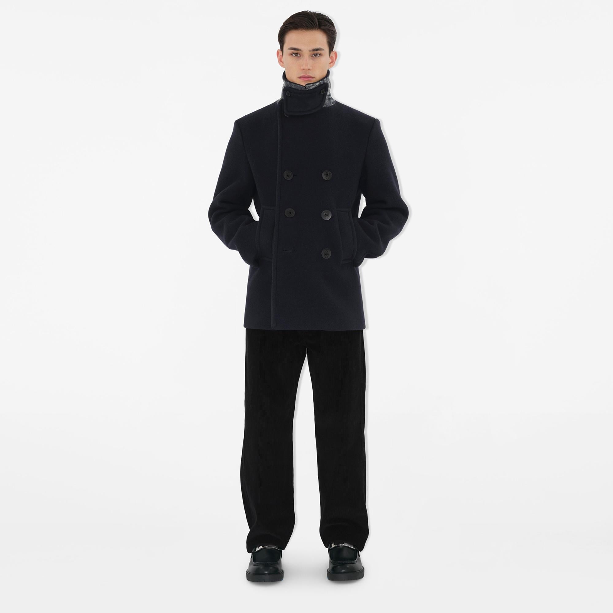 Burberry Cas Wool Pea Erkek Lacivert Palto