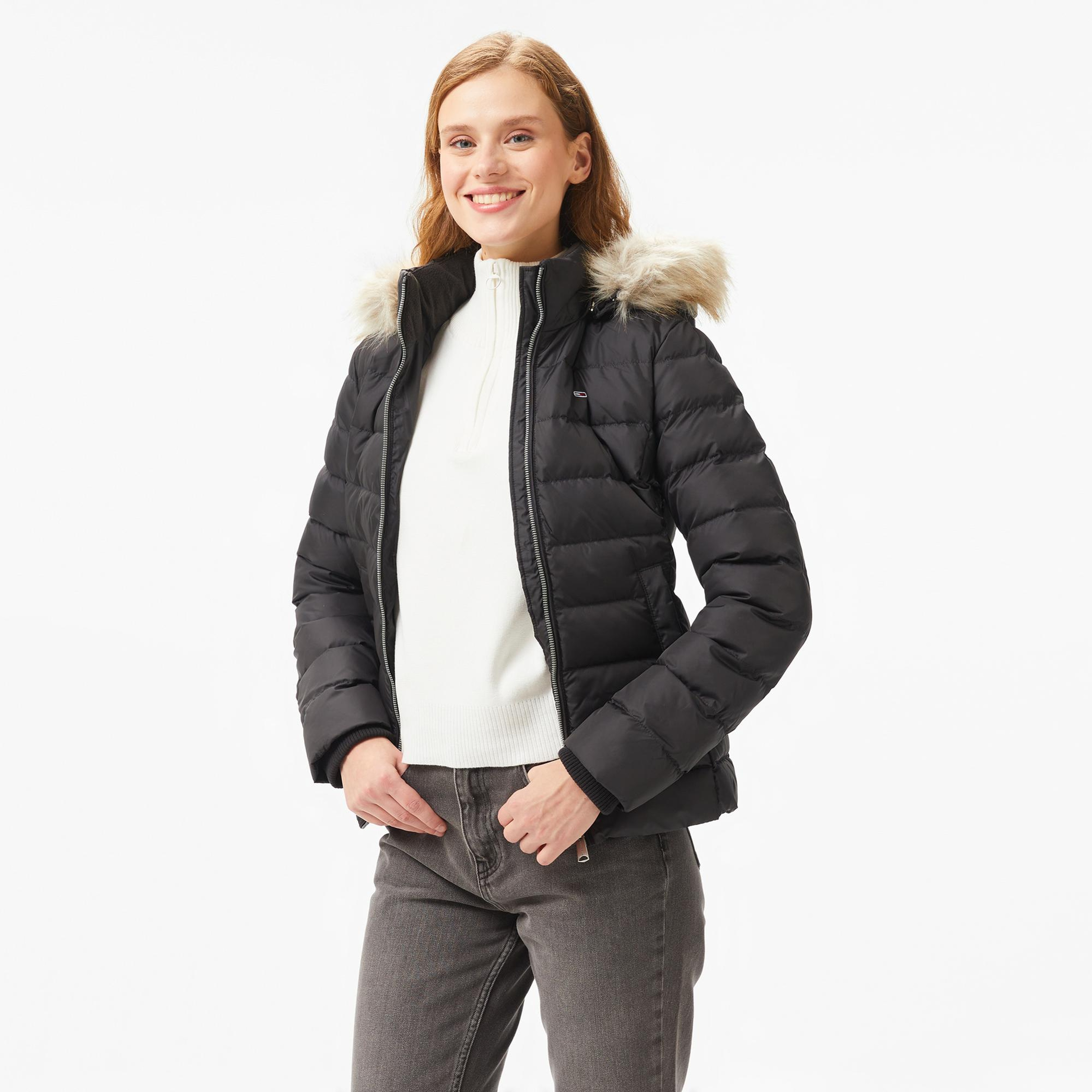 Tommy Hilfiger Jeans Basic Hooded Down Kadın Siyah Mont