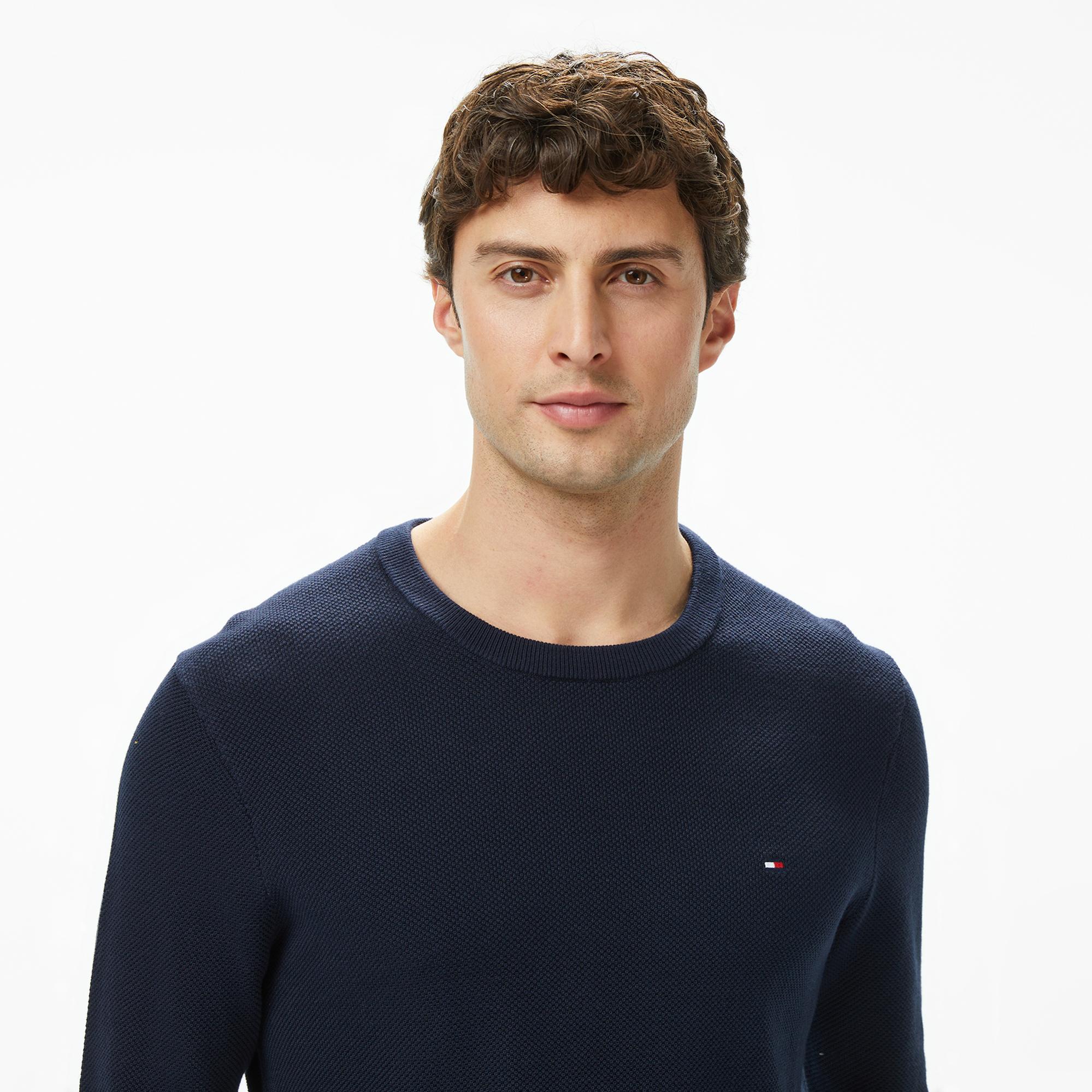 Tommy Hilfiger Essential Structure Yuvarlak Yaka Erkek Lacivert Kazak