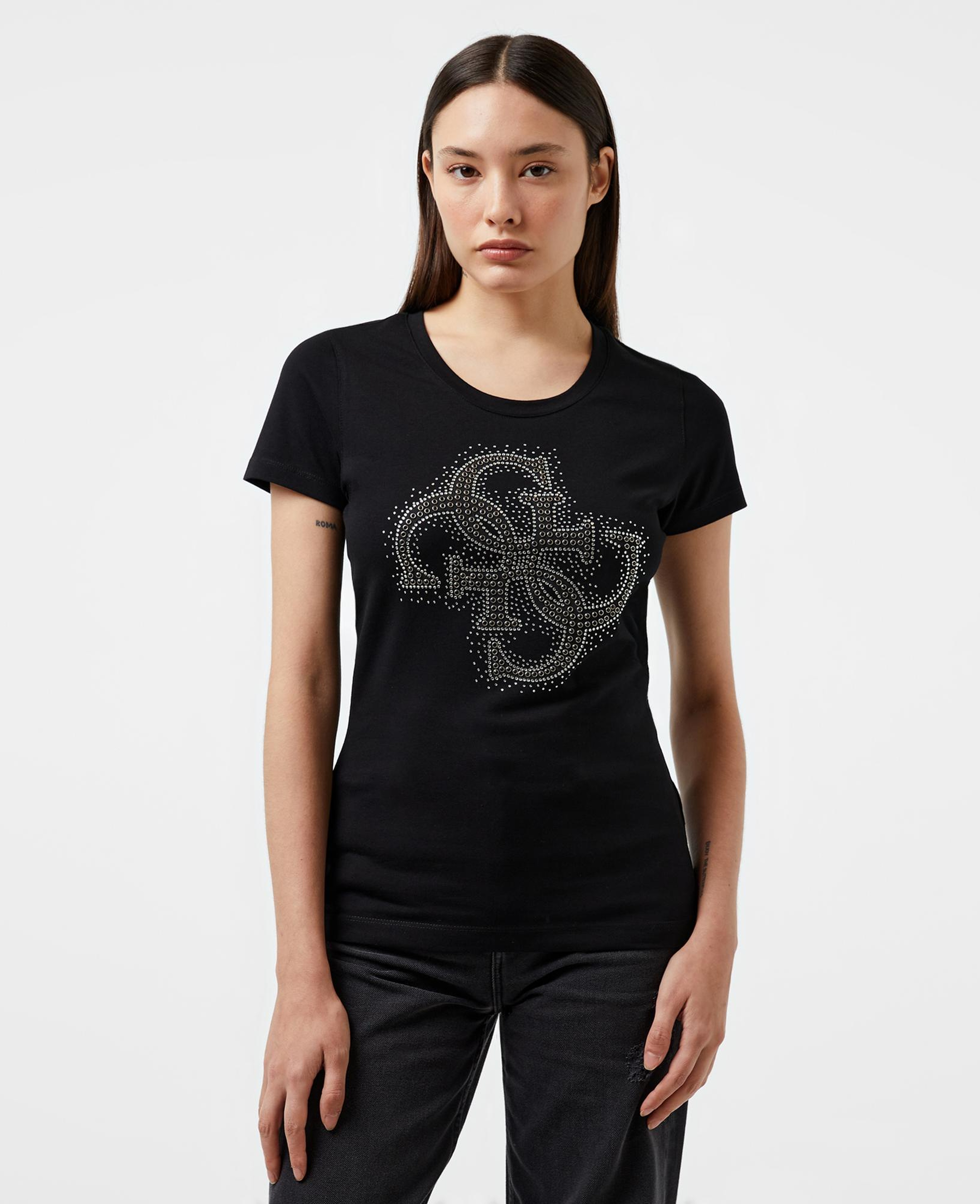 Guess Rn 4Logo Mid Organic Stretch Jersey 180 Kadın Siyah T-Shirt