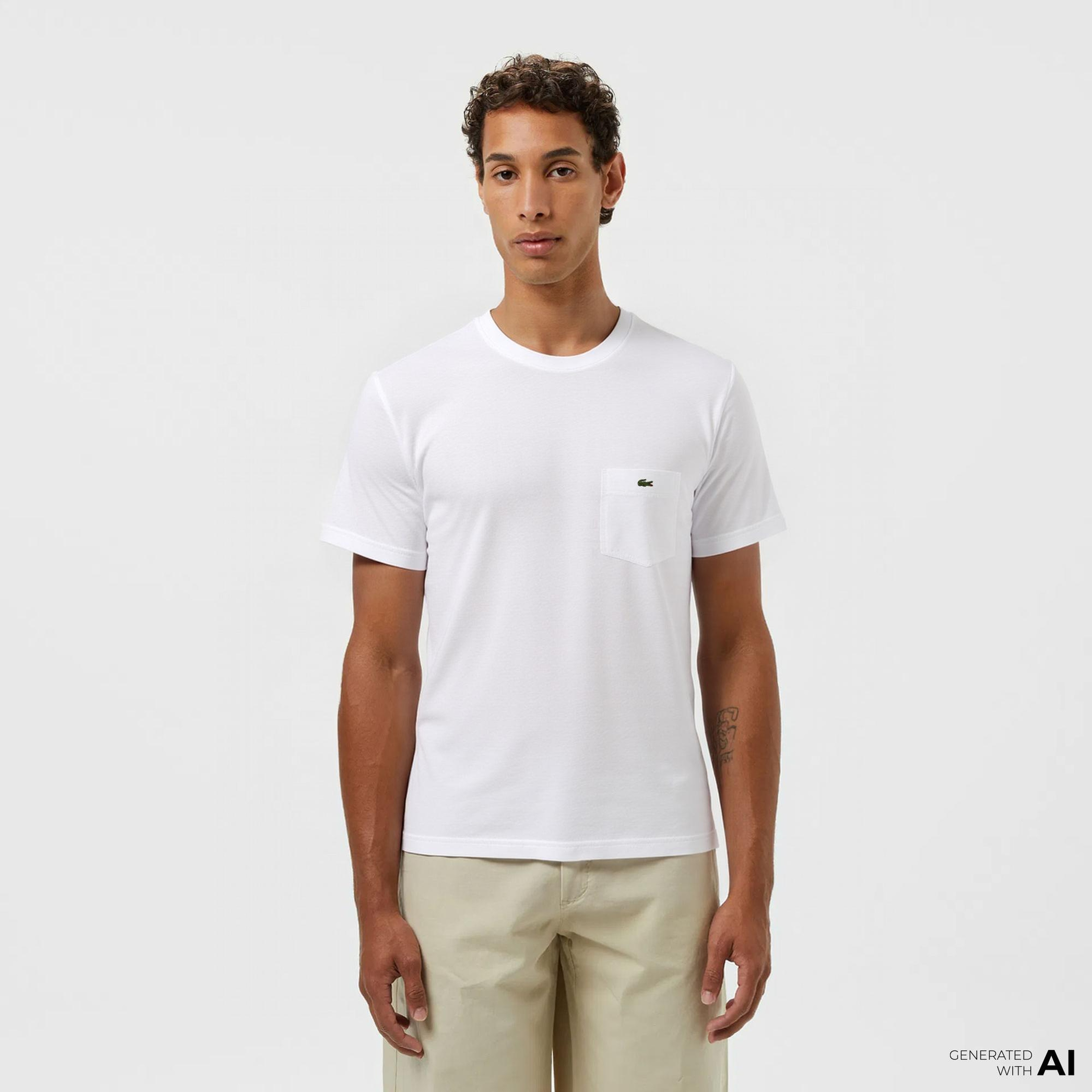 Lacoste Erkek Classic Fit Bisiklet Yaka Beyaz Cepli T-Shirt