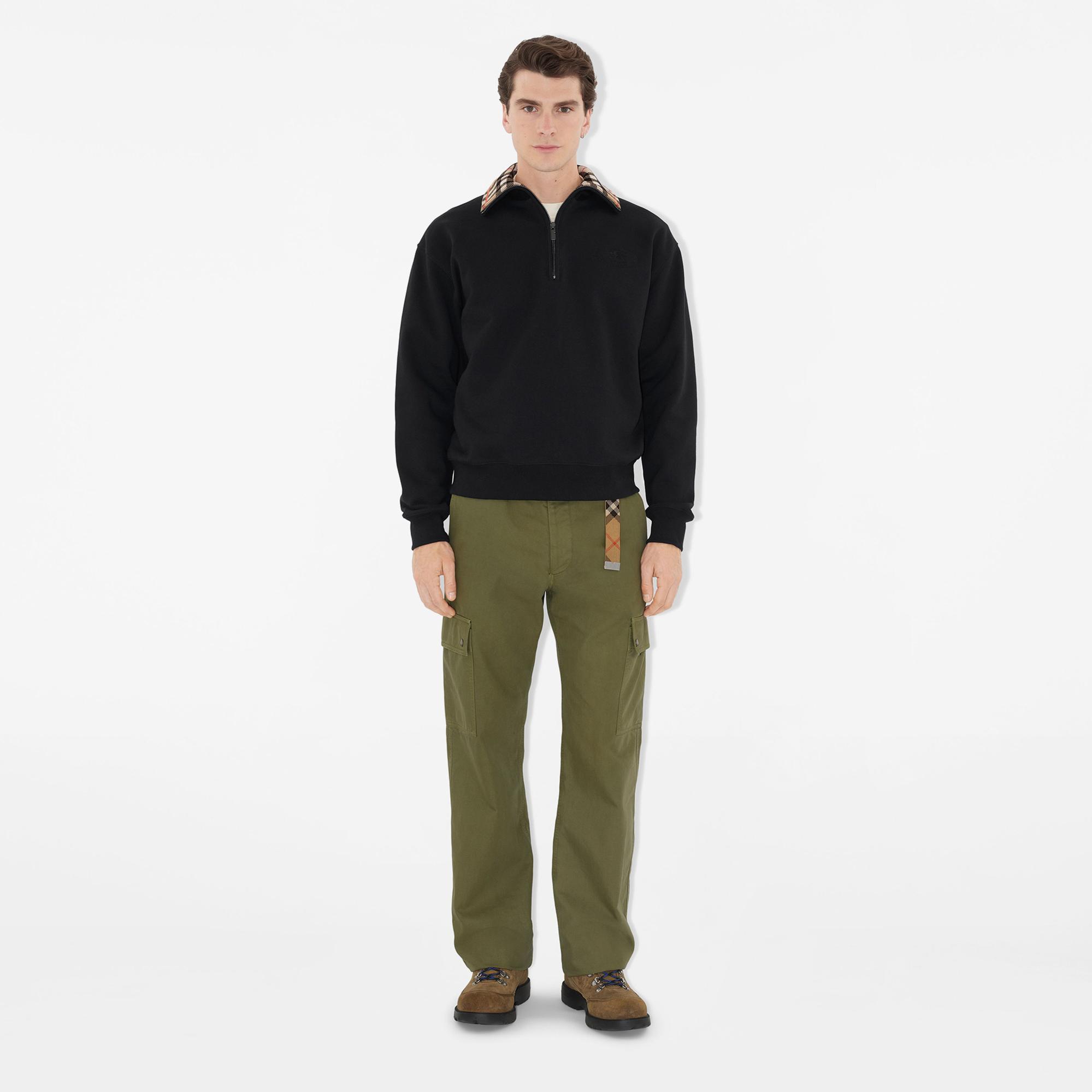 Burberry Ray Check Collar Cotton Yarım Fermuarlı Erkek Siyah Polo