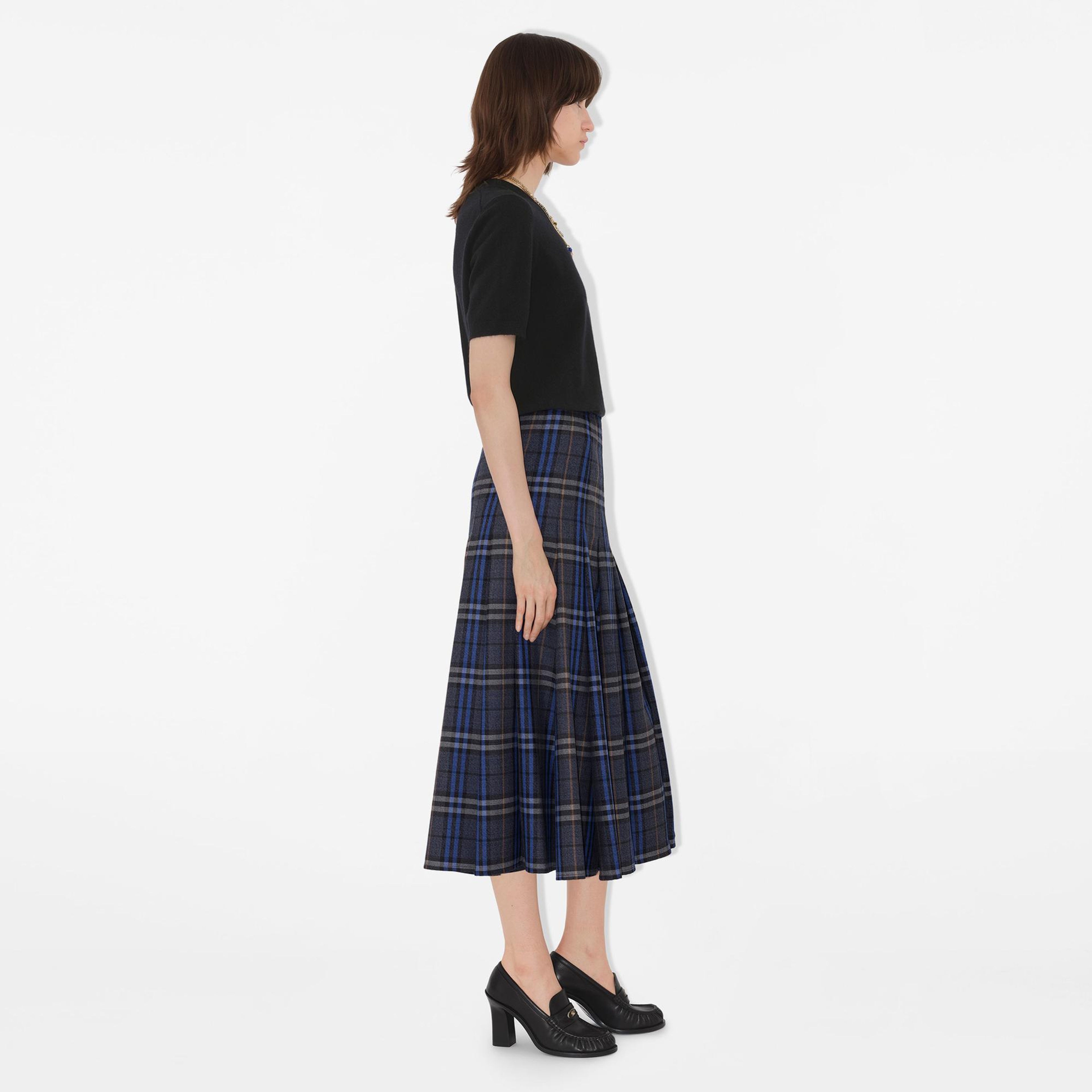 Burberry Check Wool Midi Kilt Kadın Gri Etek