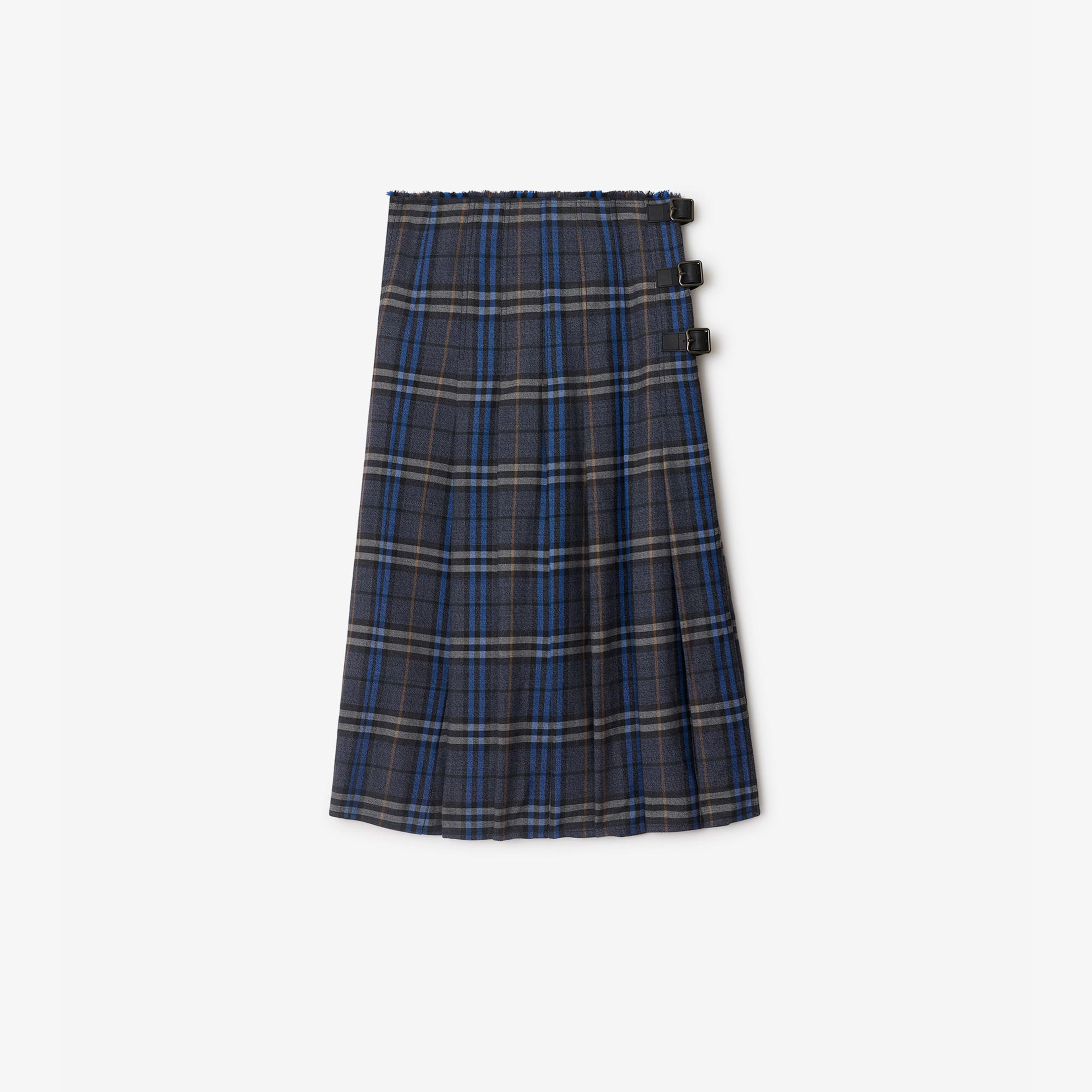 Burberry Check Wool Midi Kilt Kadın Gri Etek