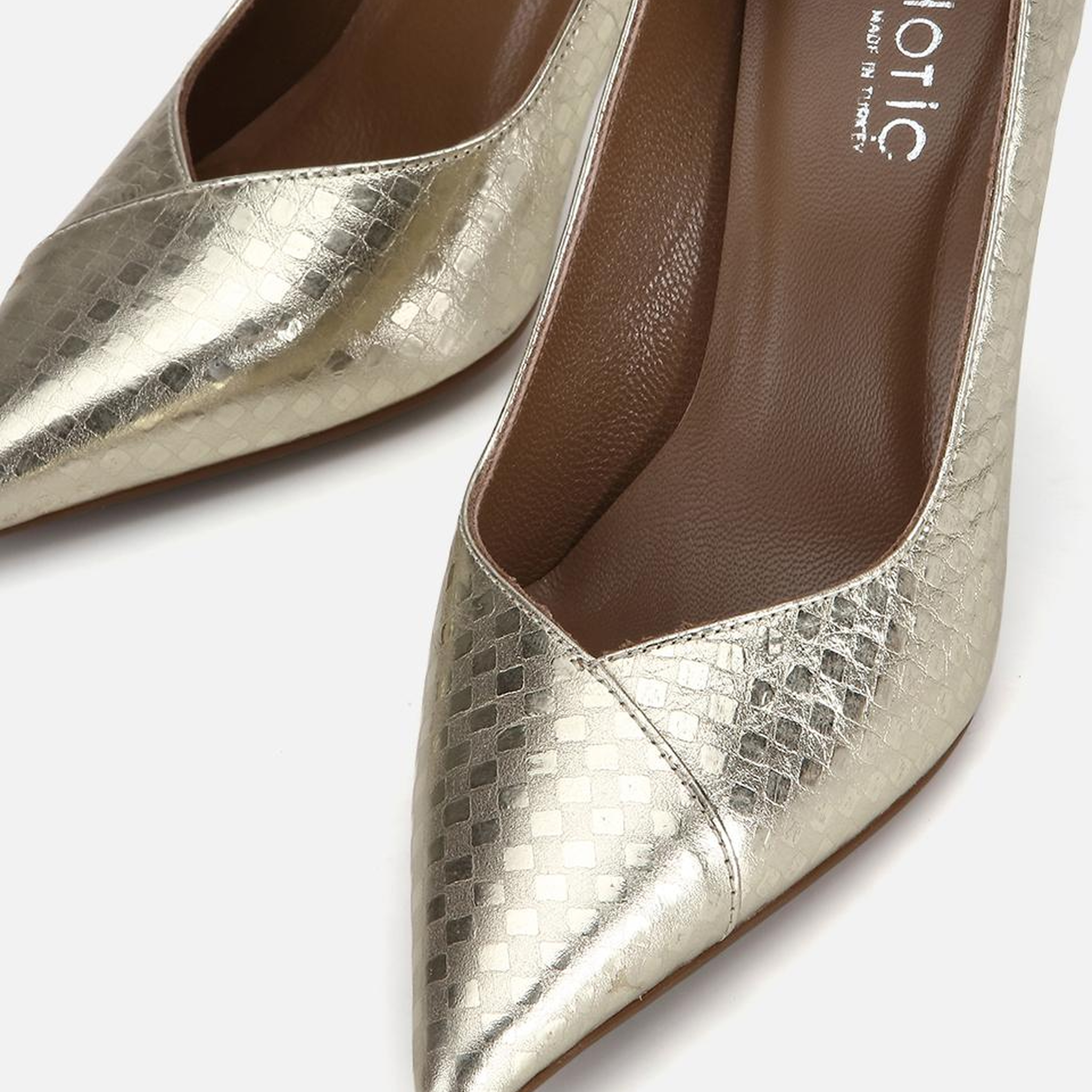 Kadın Deri Gold Baskı Detaylı Parlak Stiletto