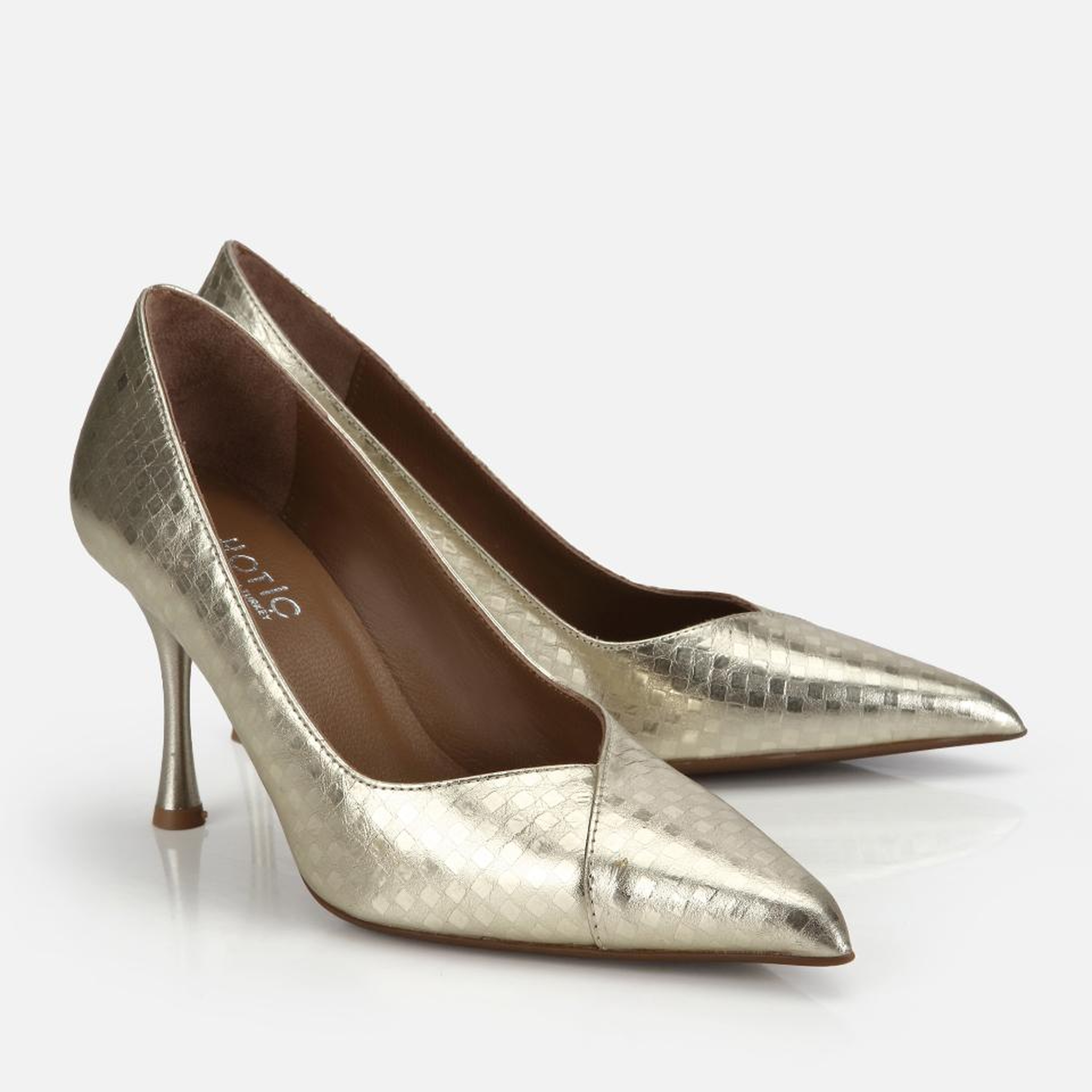 Kadın Deri Gold Baskı Detaylı Parlak Stiletto