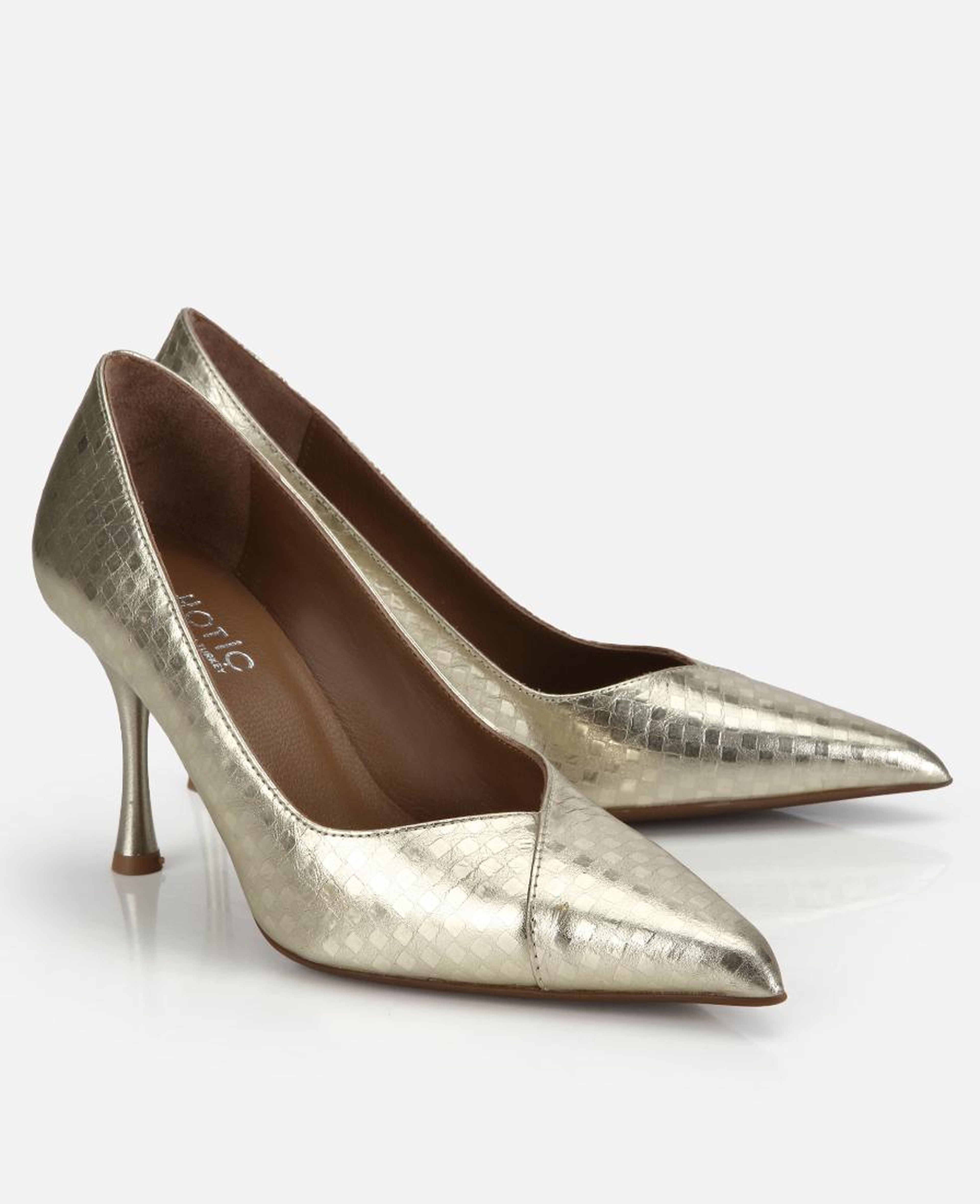 Kadın Deri Gold Baskı Detaylı Parlak Stiletto