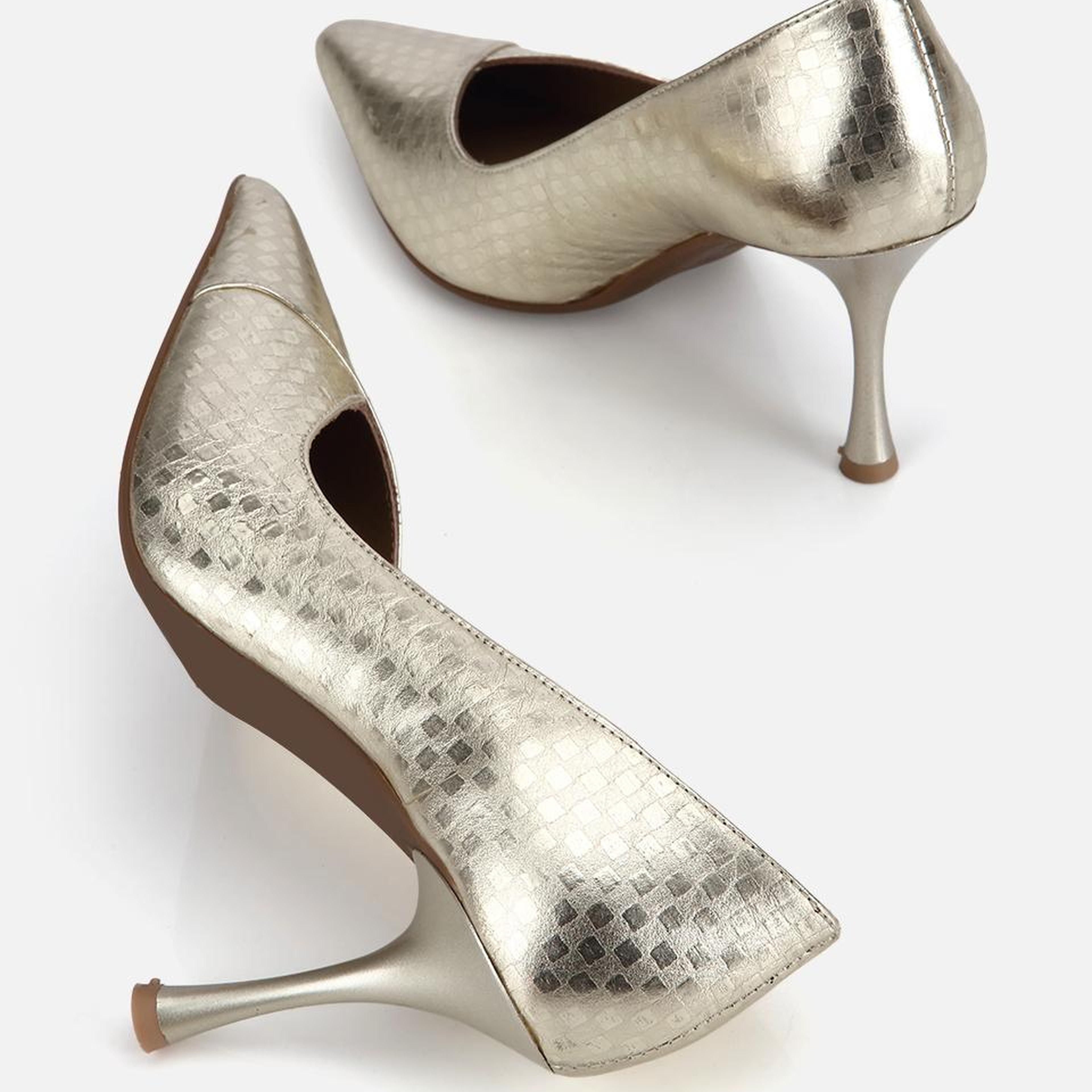 Kadın Deri Gold Baskı Detaylı Parlak Stiletto