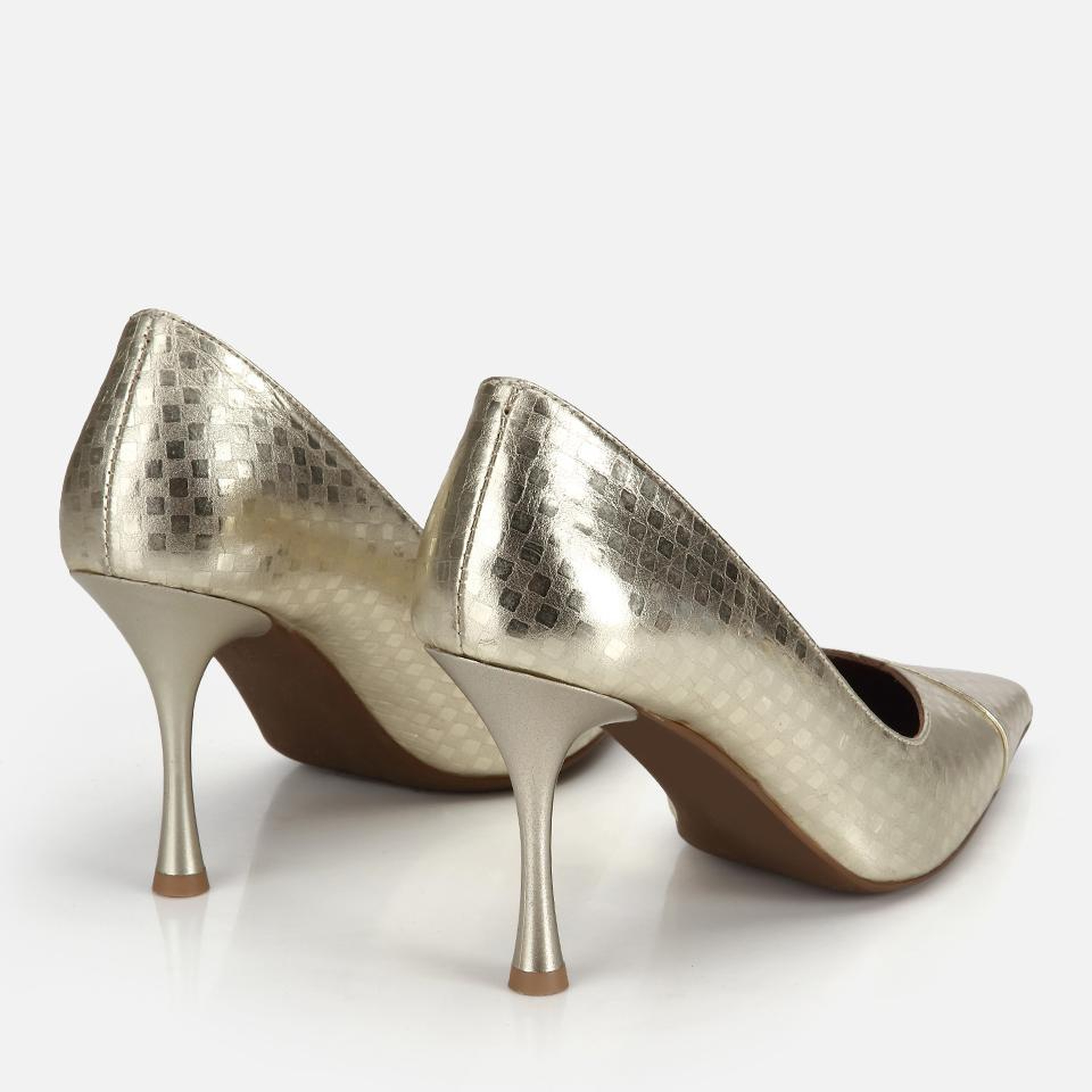Kadın Deri Gold Baskı Detaylı Parlak Stiletto