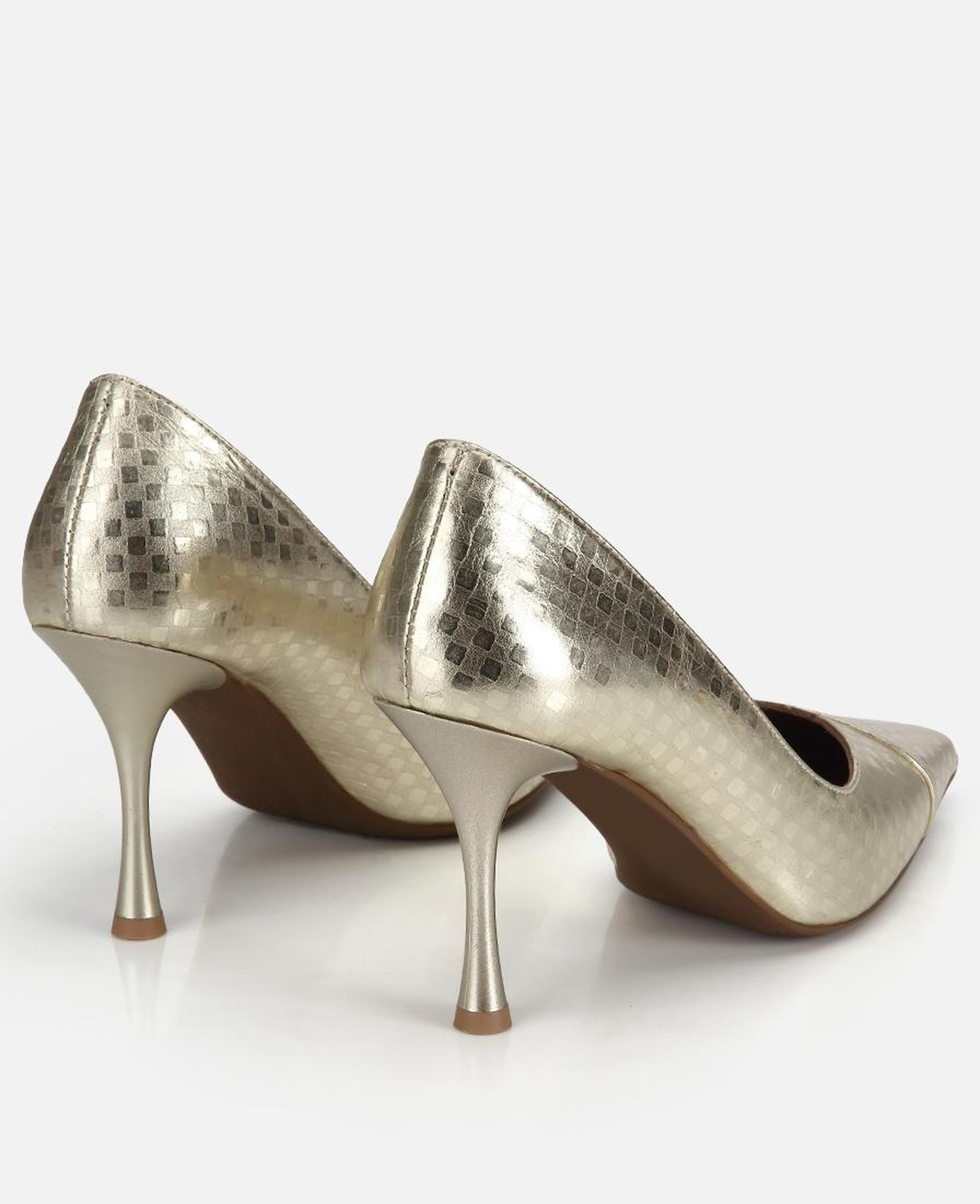 Kadın Deri Gold Baskı Detaylı Parlak Stiletto