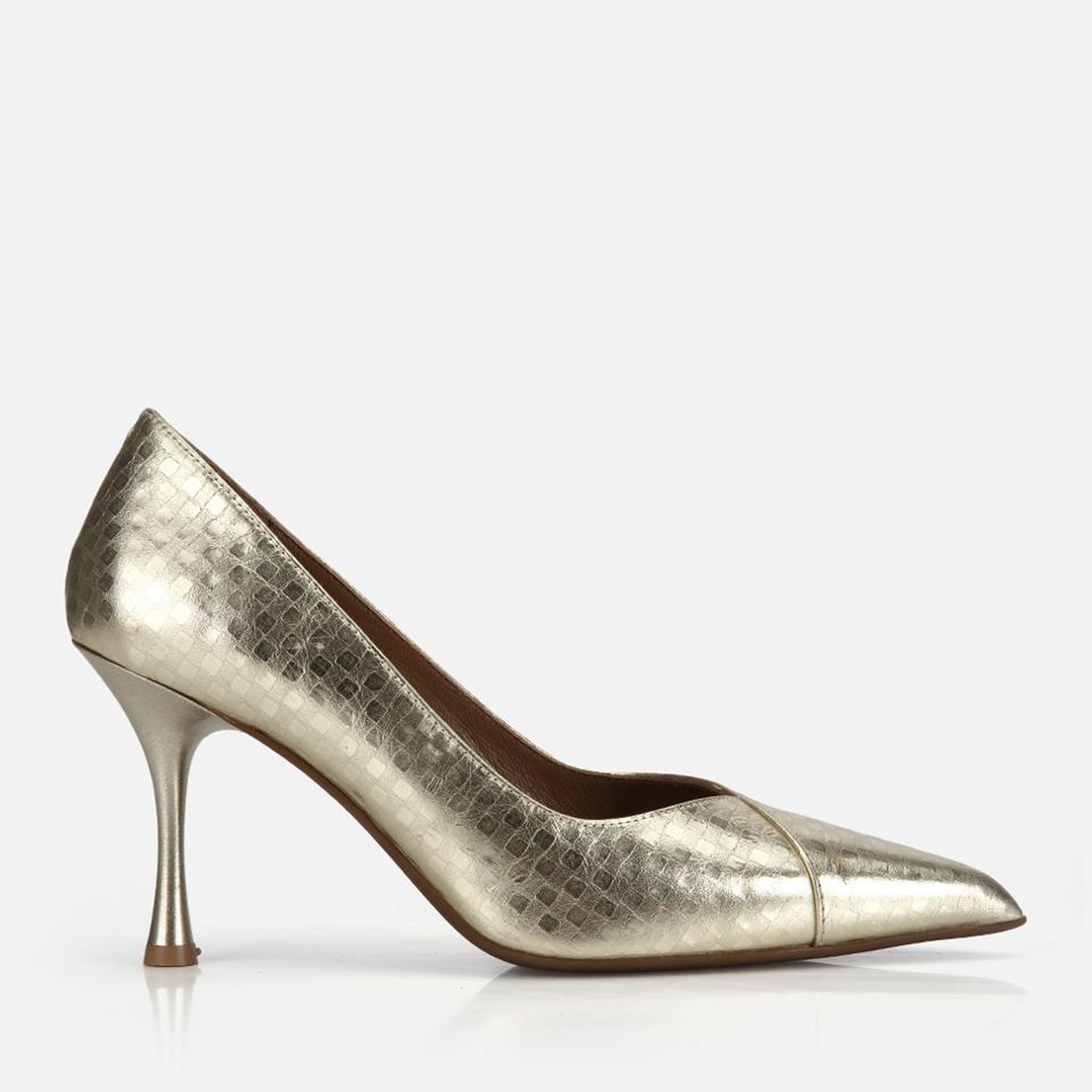 Kadın Deri Gold Baskı Detaylı Parlak Stiletto