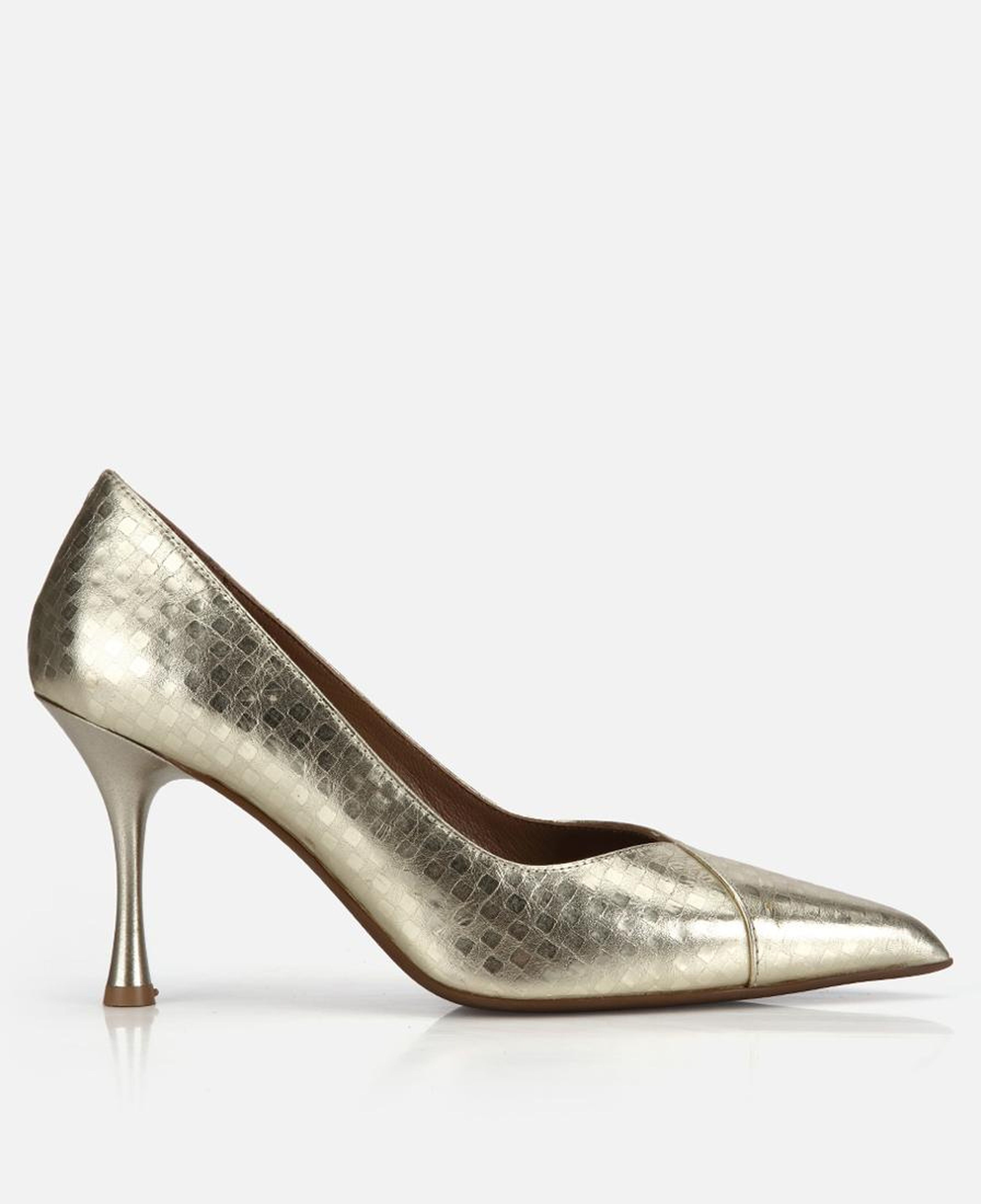 Kadın Deri Gold Baskı Detaylı Parlak Stiletto