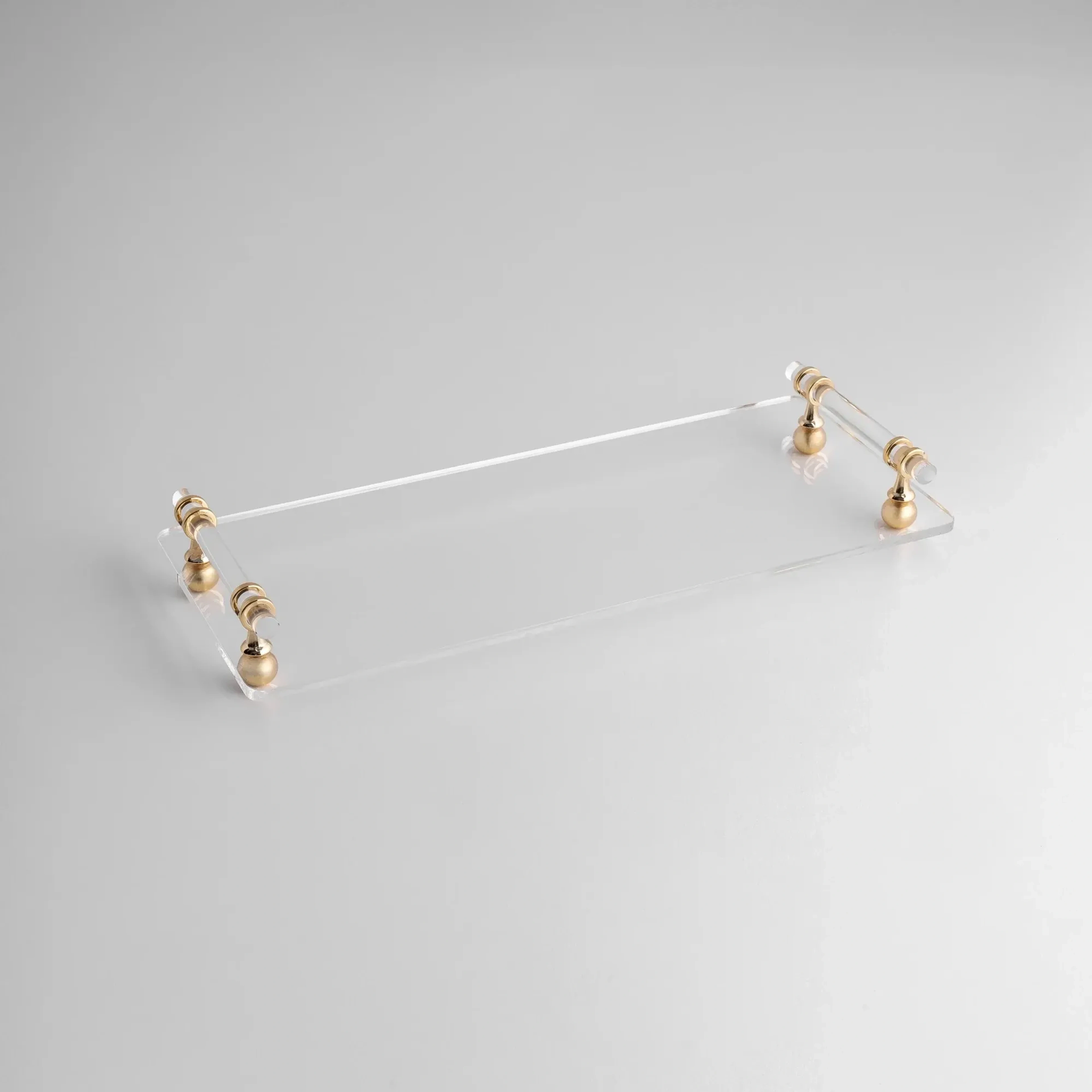 Qua Home Etser Pirinç Kulp Detaylı Pleksi Tepsi 40x17 cm