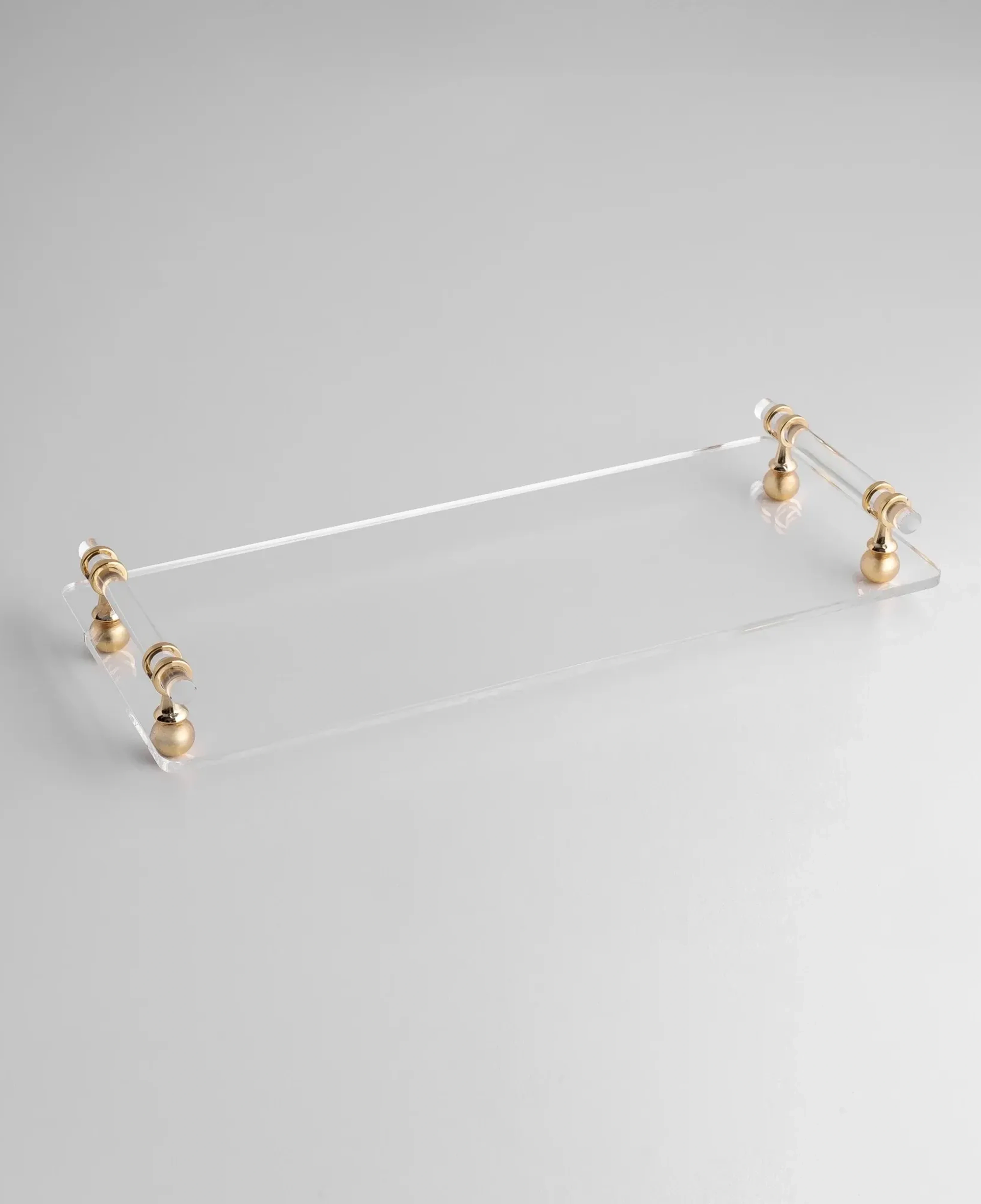 Qua Home Etser Pirinç Kulp Detaylı Pleksi Tepsi 40x17 cm