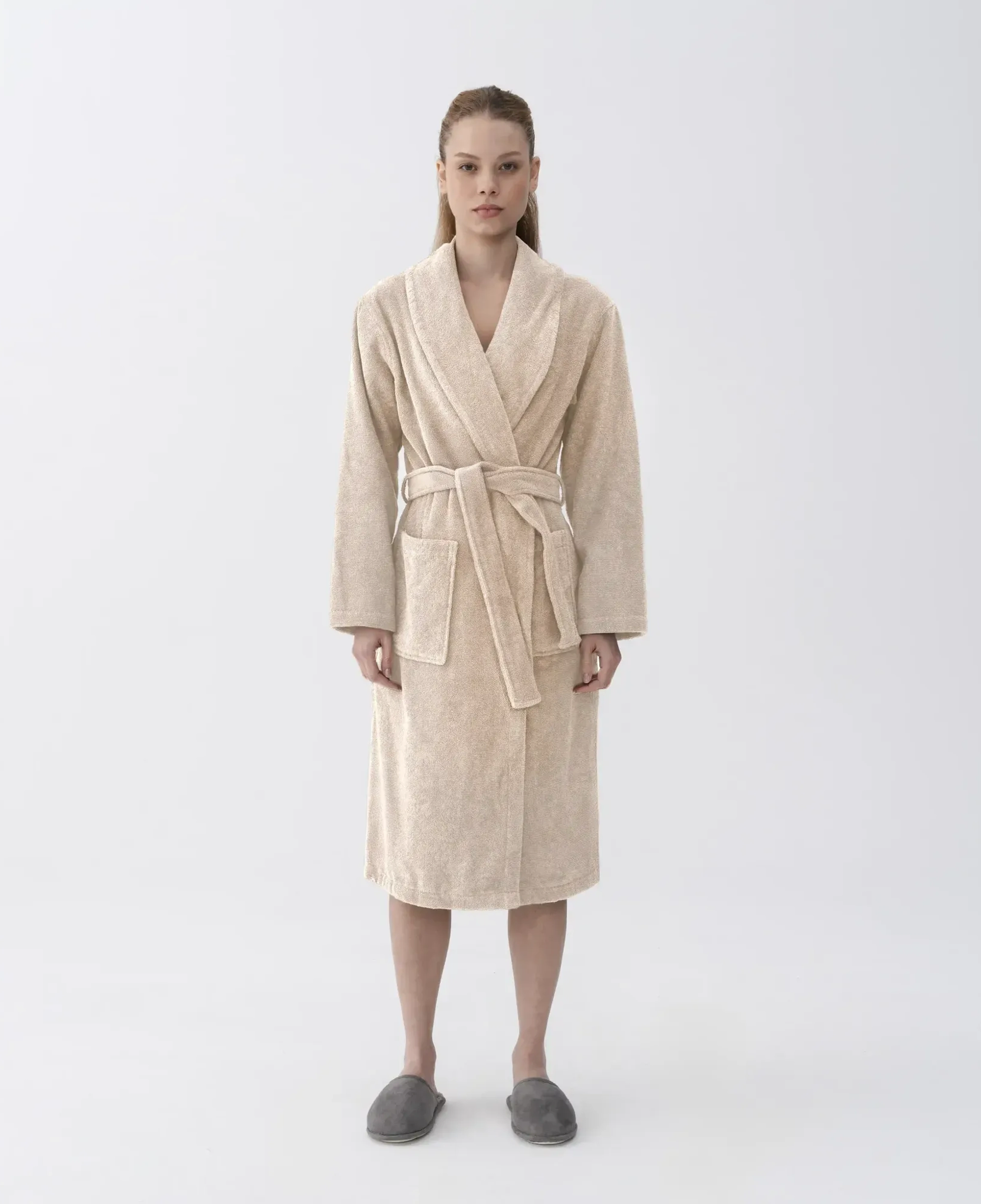 Qua Home Eclair Penye Pamuk Unisex Bornoz Bej