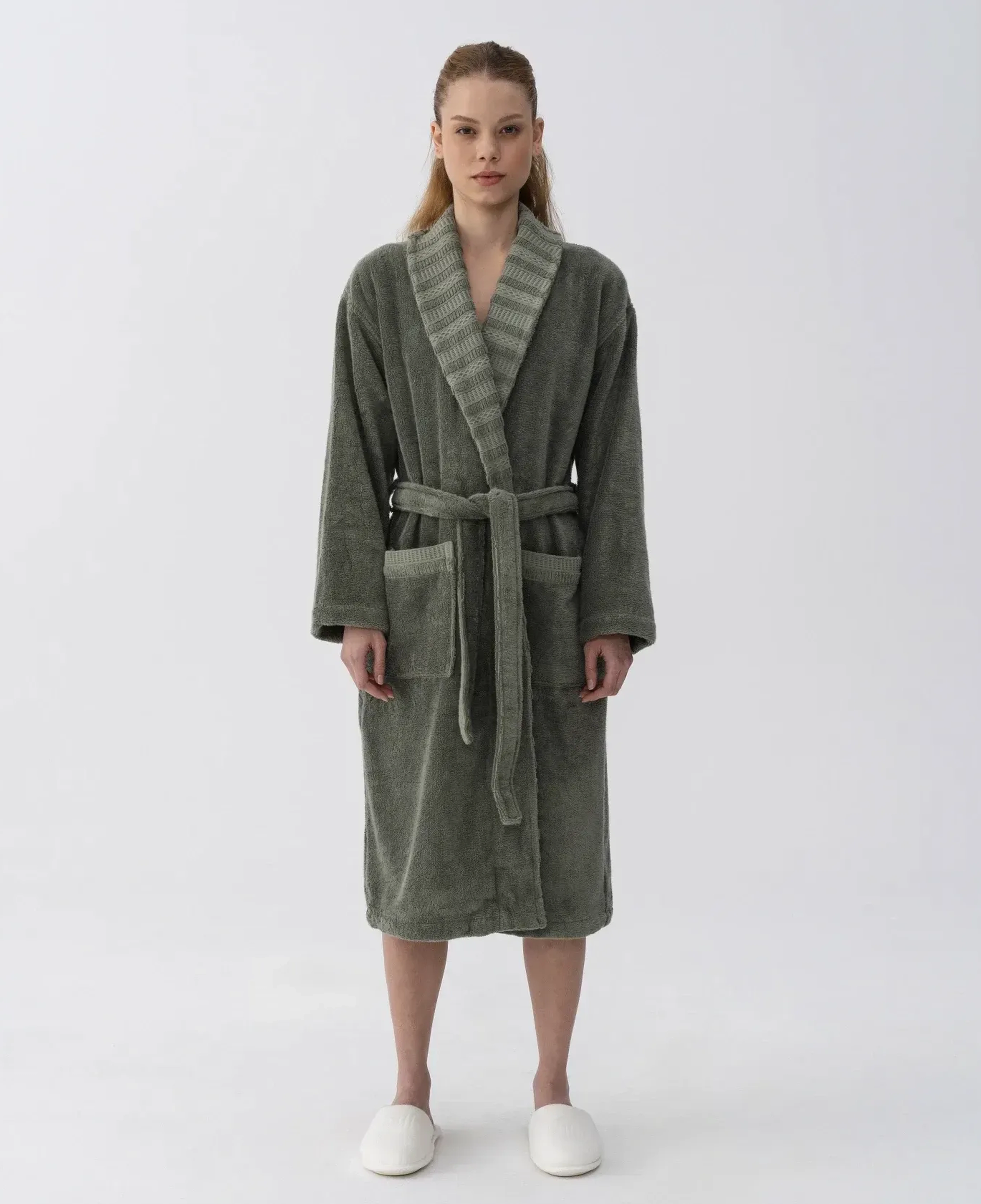 Qua Home Mauve Pima Pamuk Kadın Bornoz Haki