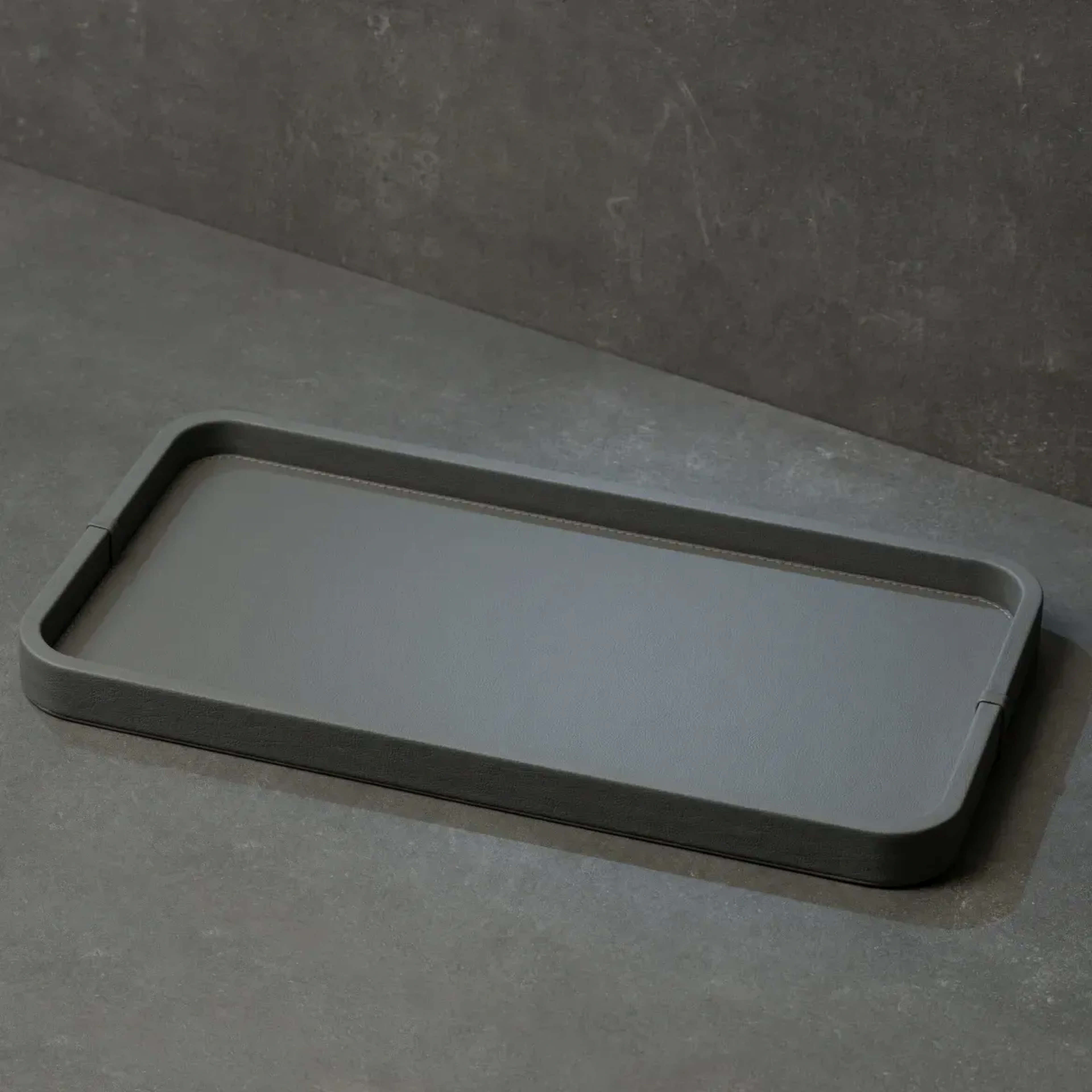 Qua Home Marta Dekoratif Deri Tepsi Antrasit 50x27x3 cm