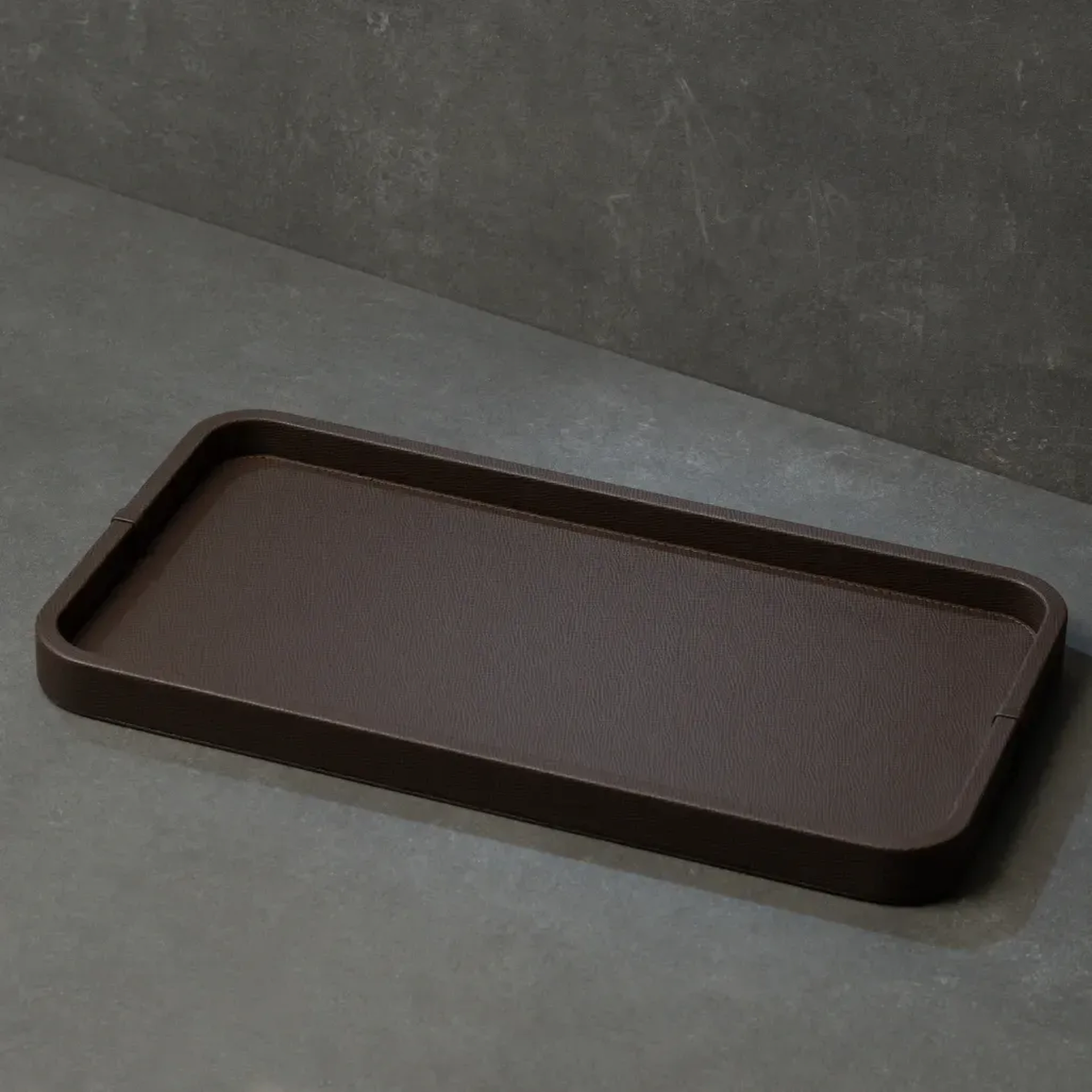 Qua Home Marta Dekoratif Deri Tepsi Koyu Kahverengi 50x27x3 cm