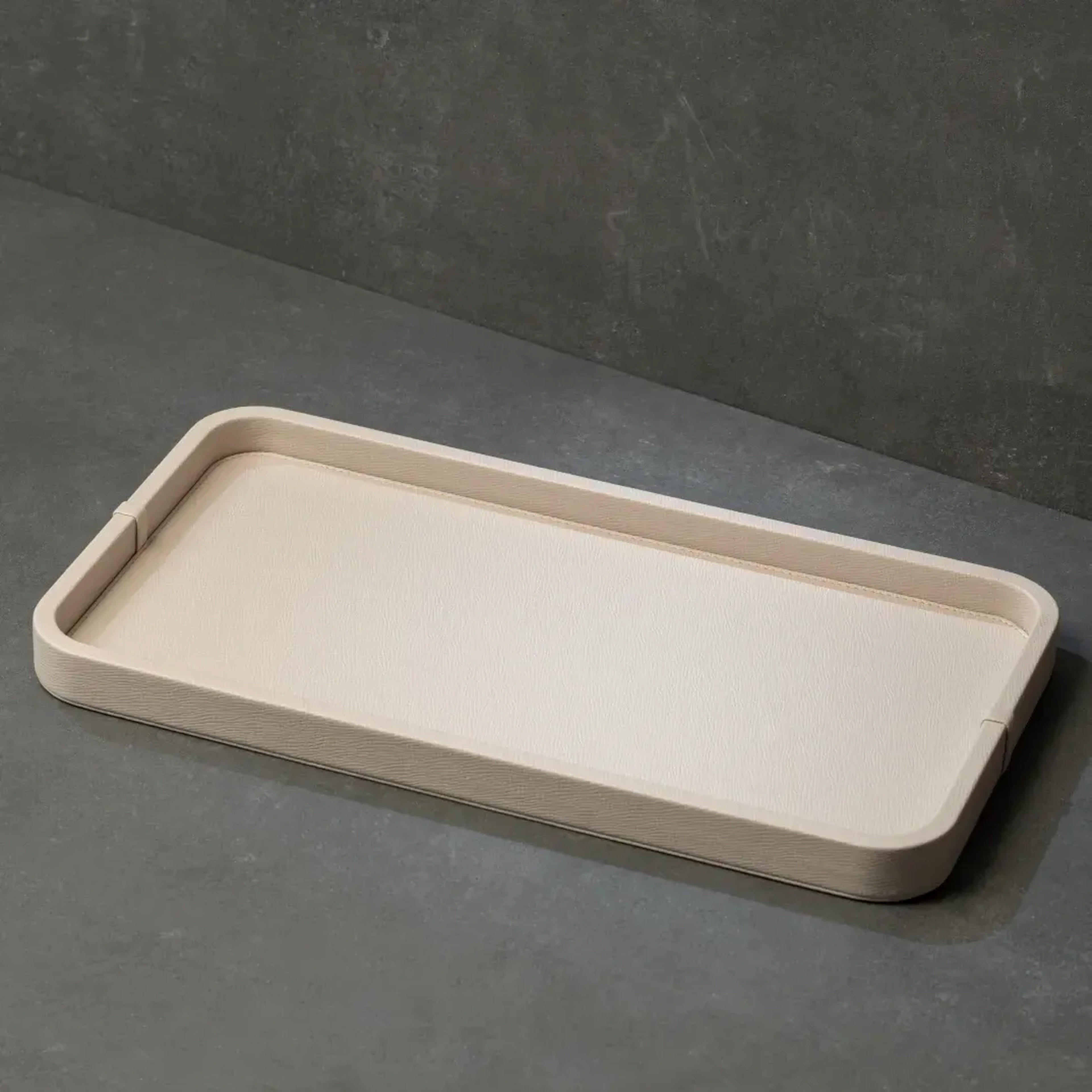 Qua Home Marta Dekoratif Deri Tepsi Krem 50x27x3 cm