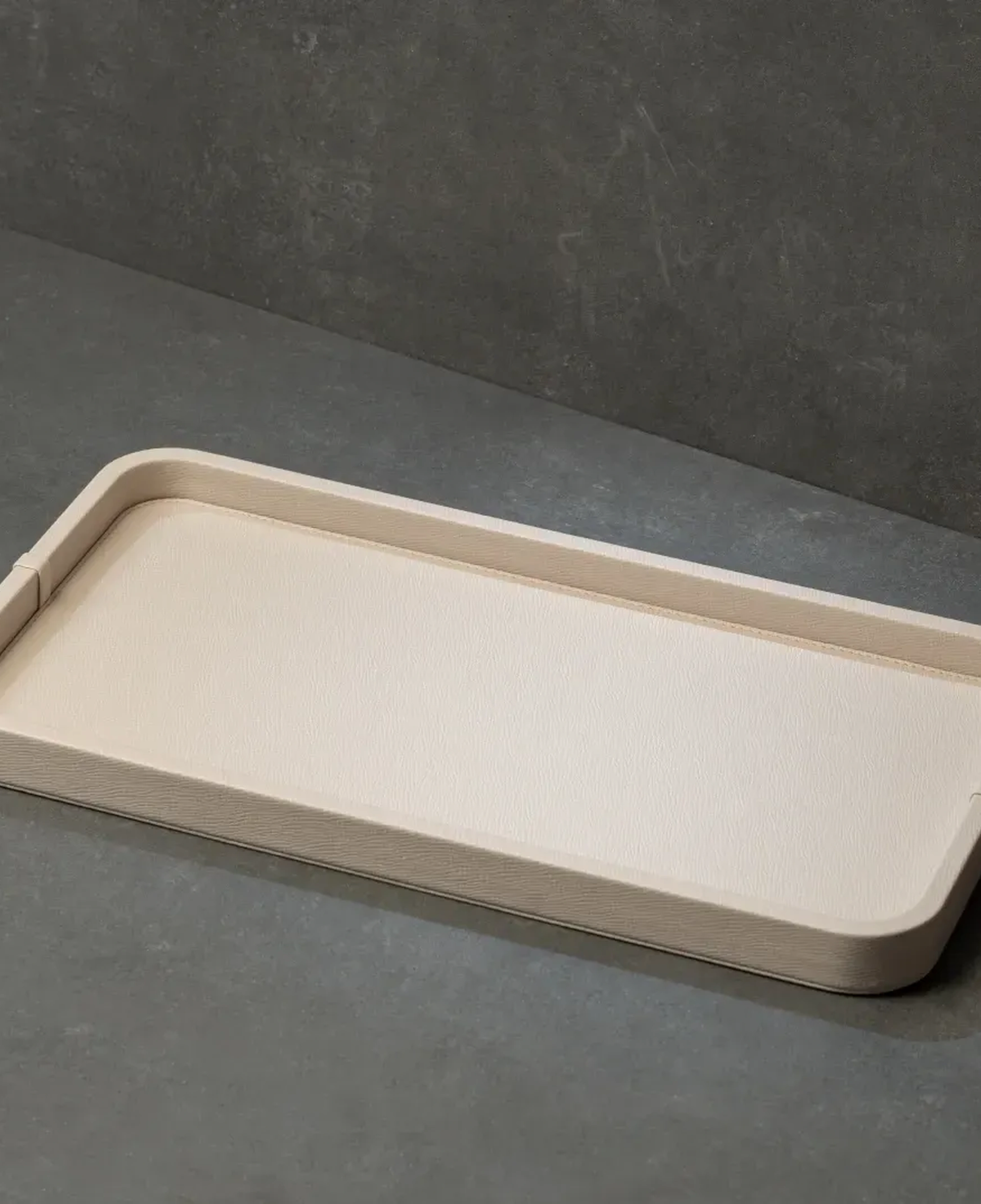 Qua Home Marta Dekoratif Deri Tepsi Krem 50x27x3 cm