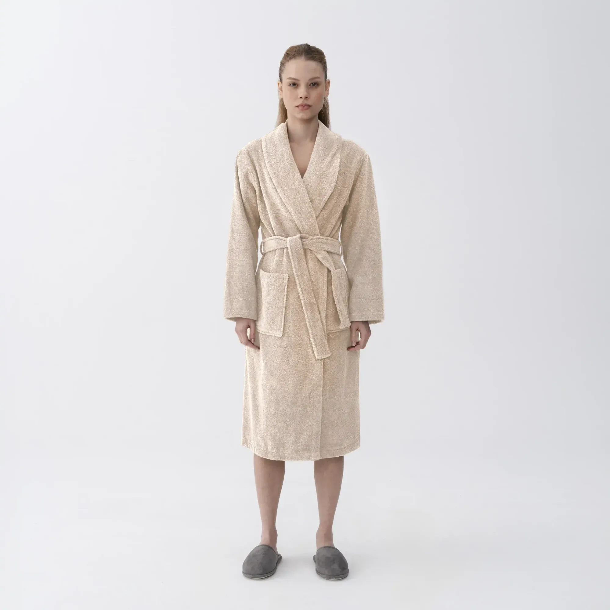 Qua Home Eclair Penye Pamuk Unisex Bornoz Bej
