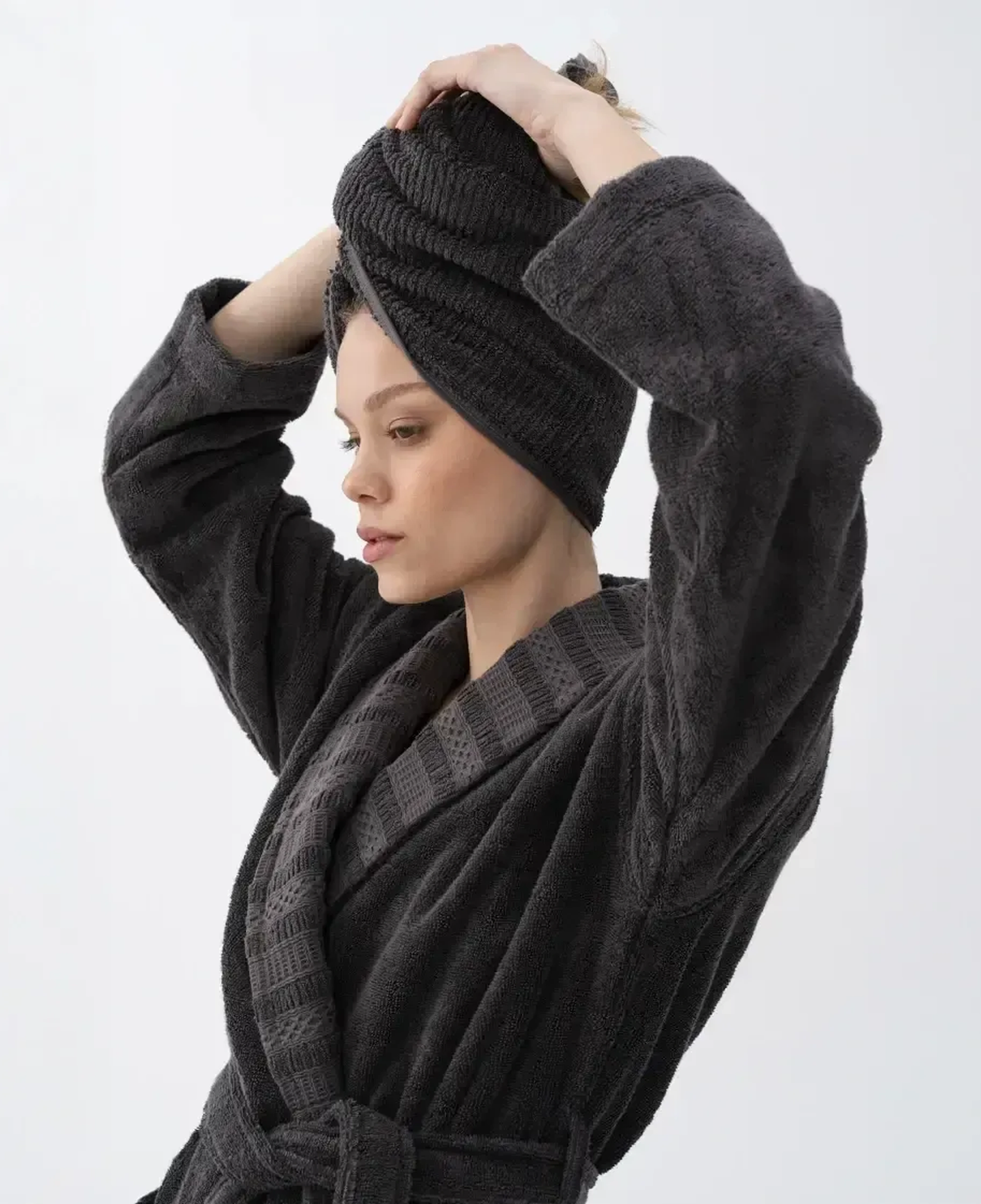 Qua Home Mauve Pima Pamuk Kadın Bornoz Antrasit