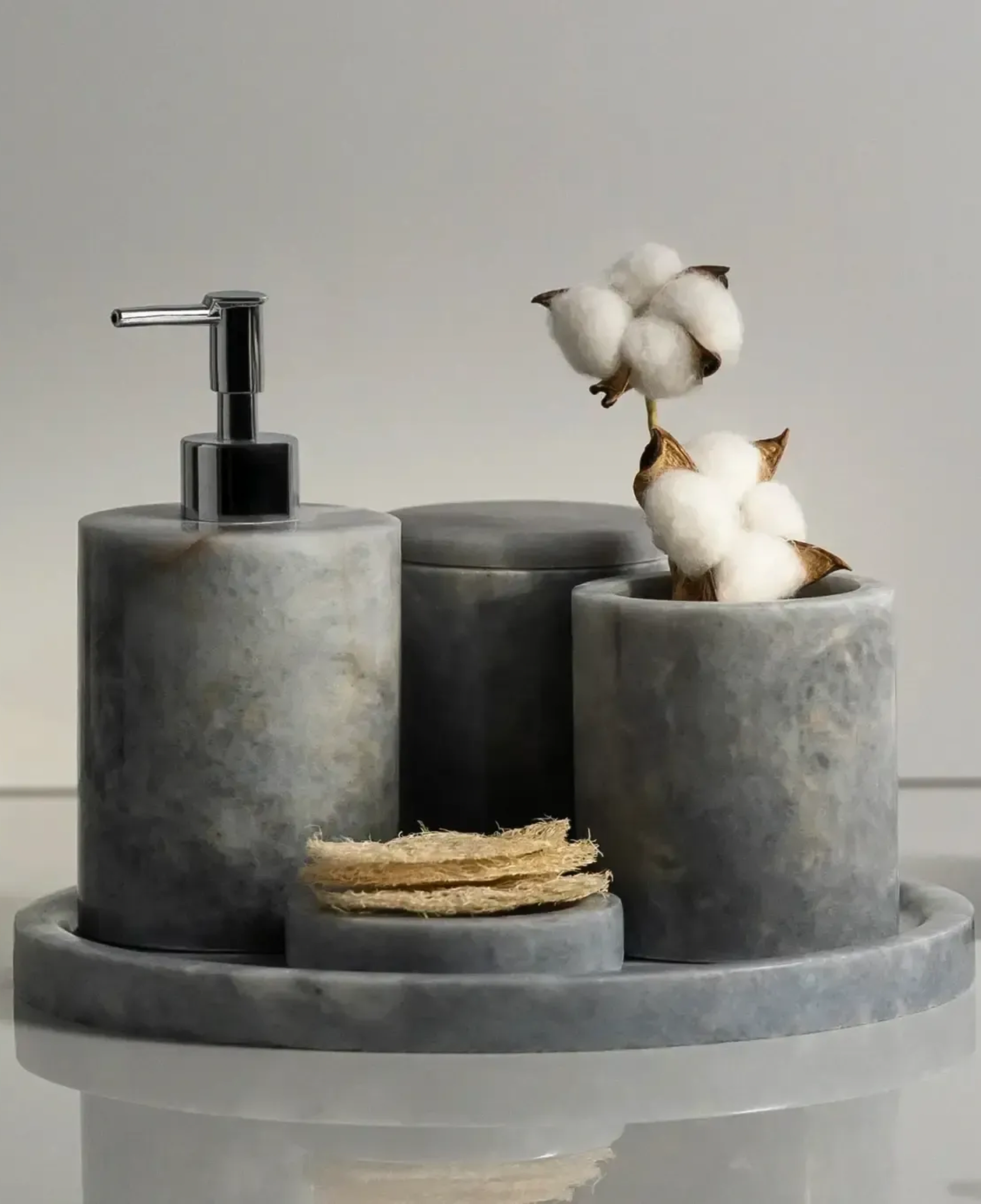 Qua Home Rizz Mermer 5' li Banyo Seti Gri