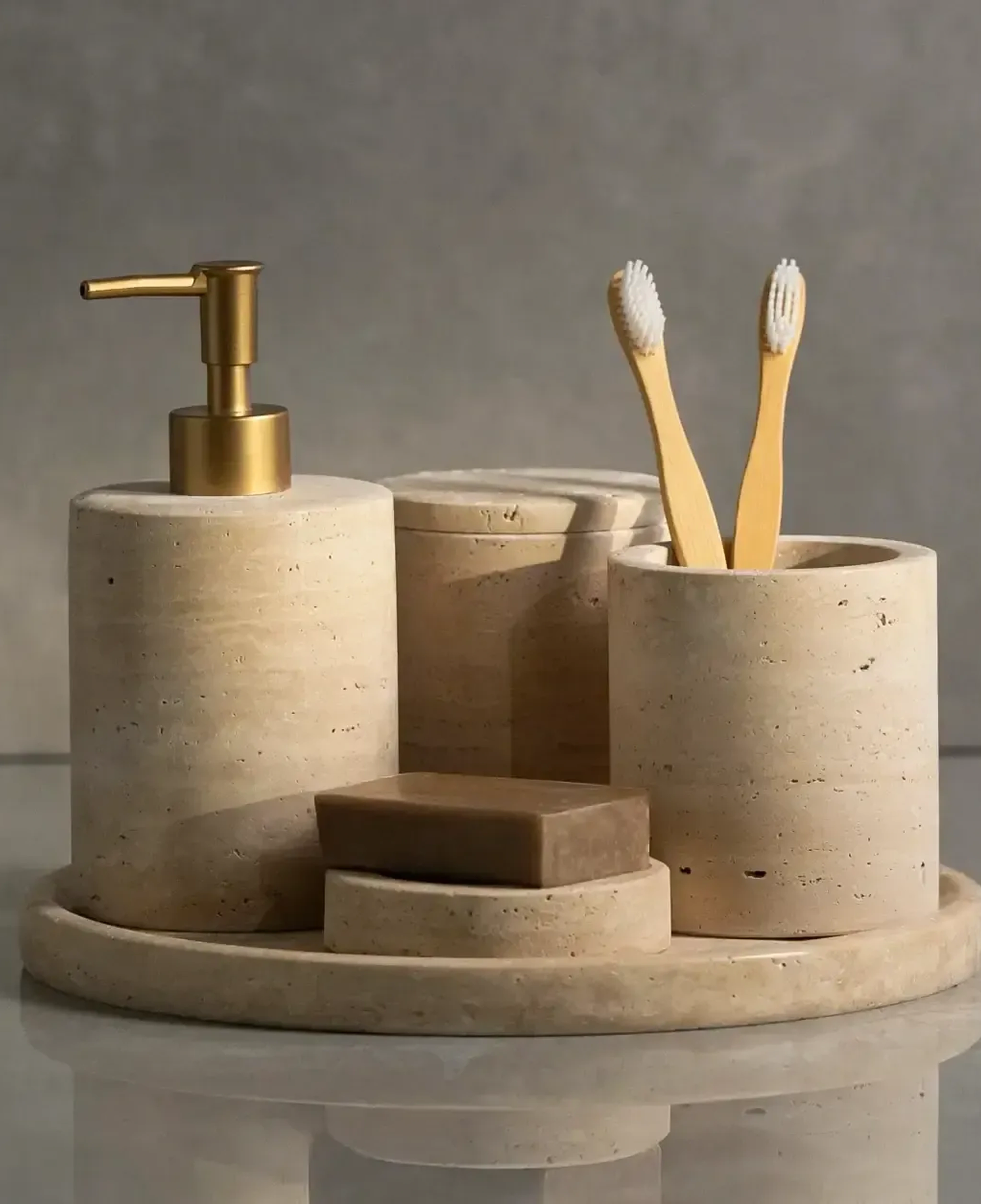 Qua Home Rizz Mermer 5'li Banyo Seti Bej