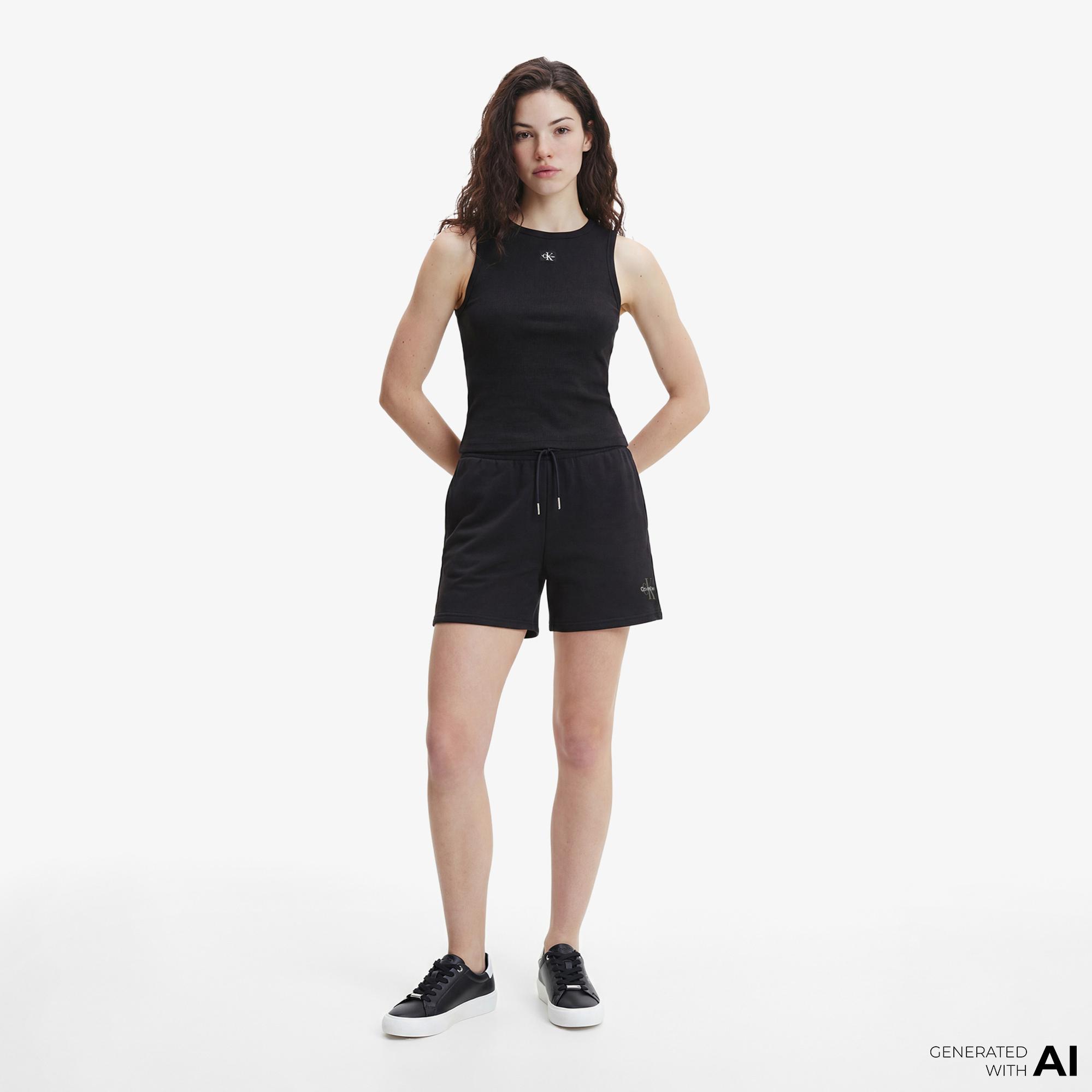 Calvin Klein Monologo French Terry Kadın Siyah Şort