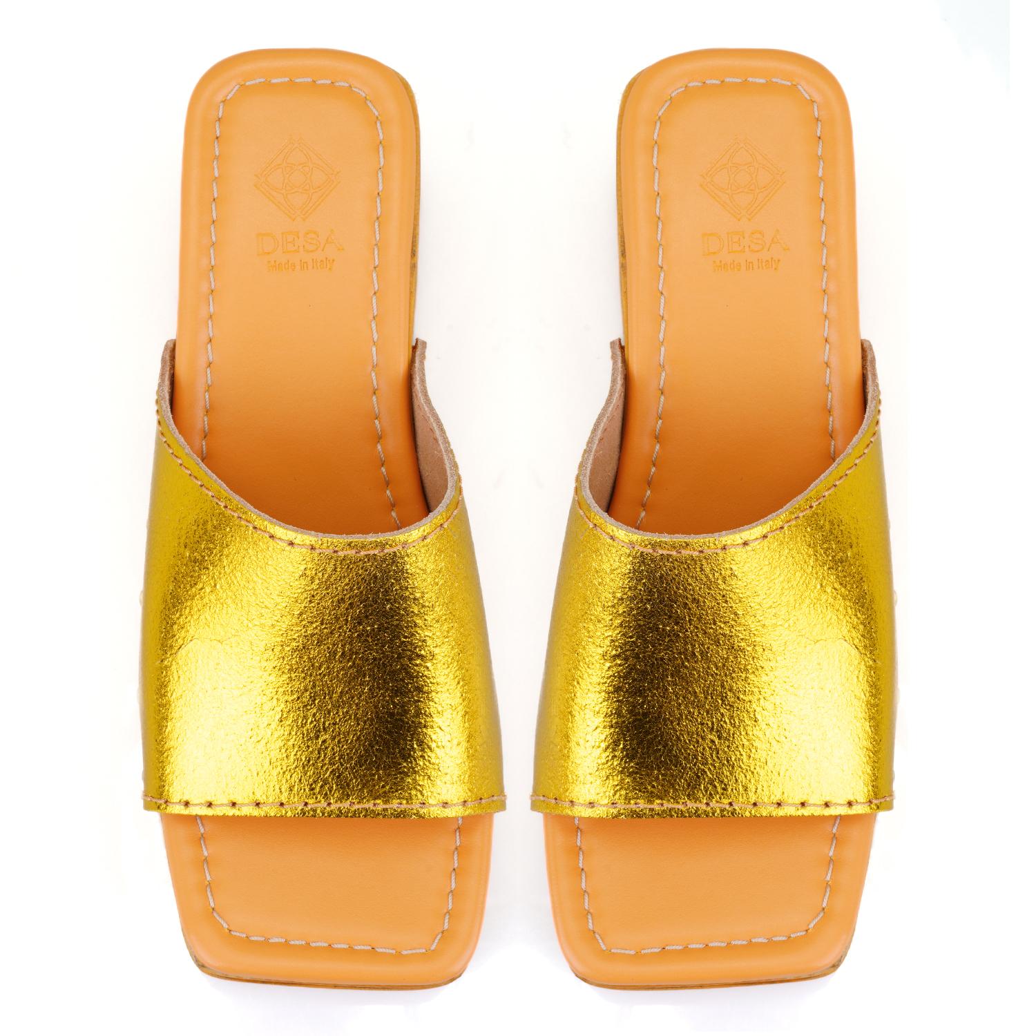 Kadın Sarı Topuklu Deri Terlik