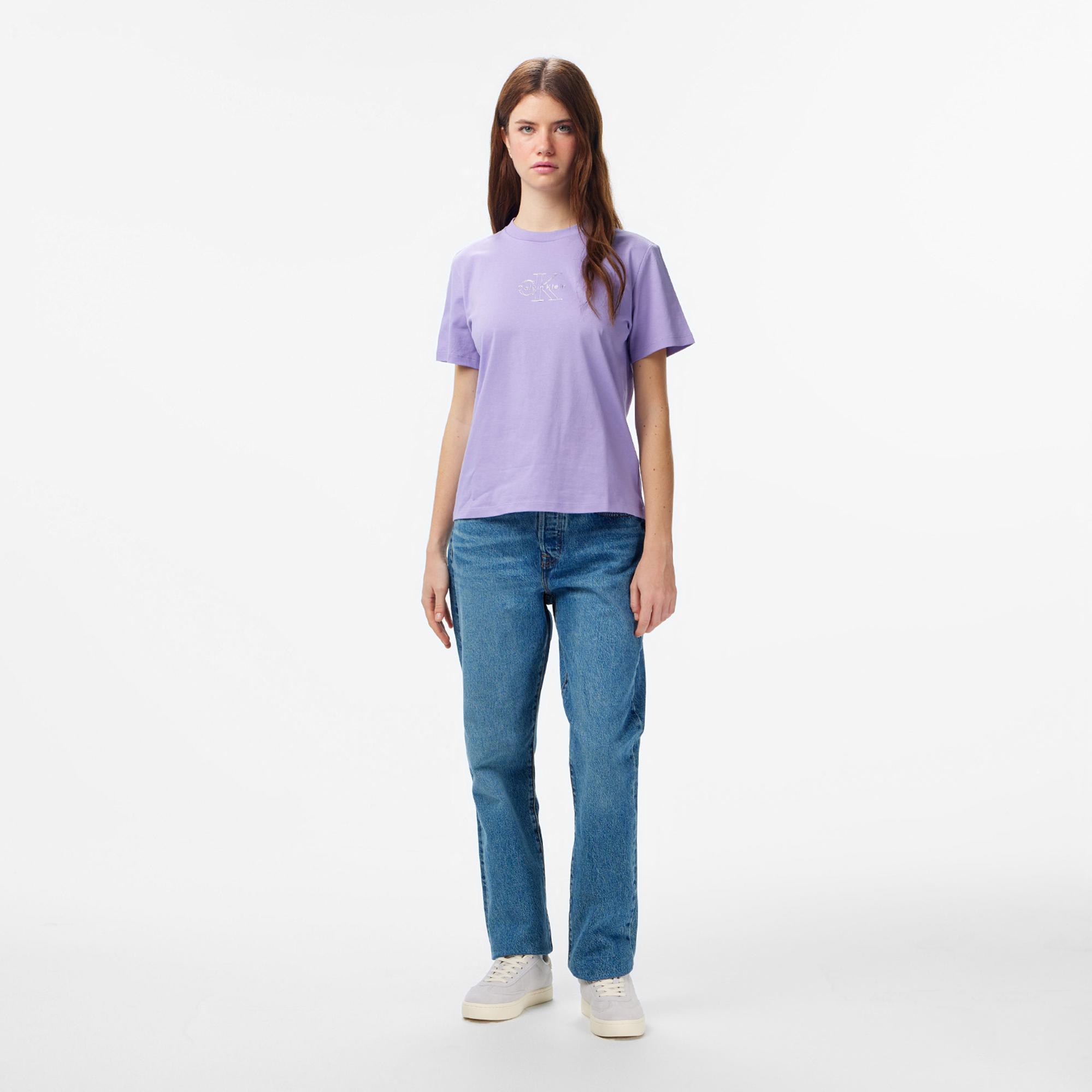 Calvin Klein Classic Foil Monologo Kadın Mor T-Shirt