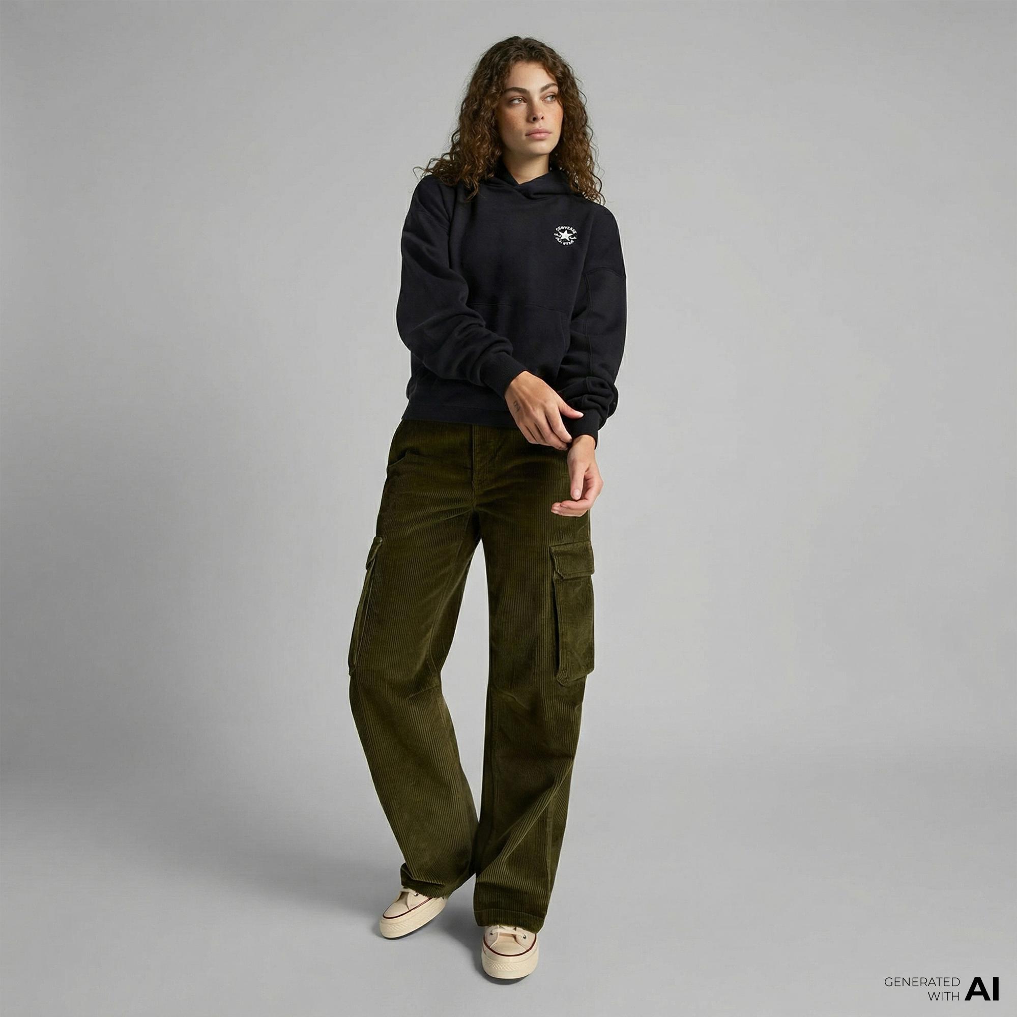 Converse Kadın Oversize Fit Siyah Hoodie