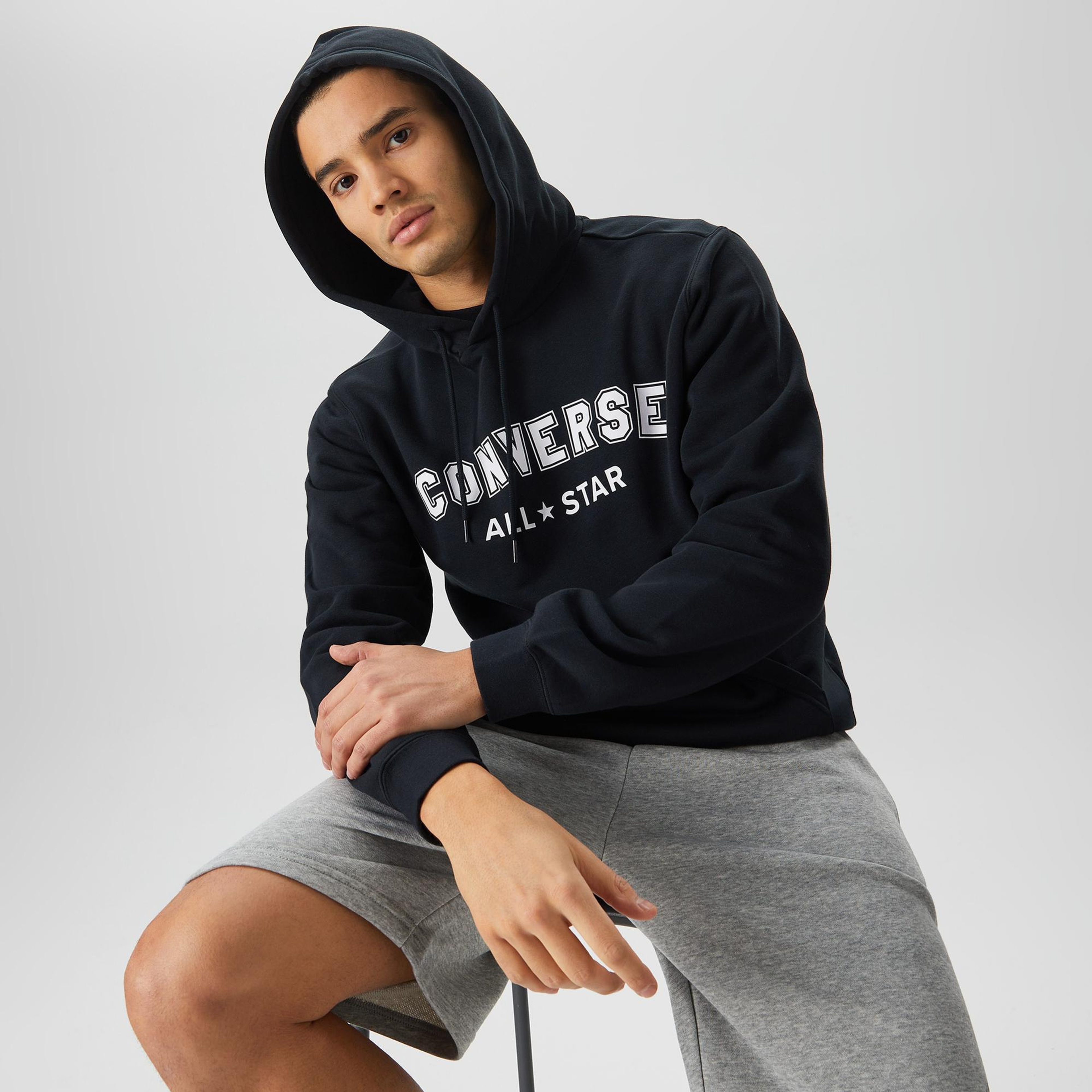 Converse Go-To Wordmark Standard Fit Fleece Pullover Unisex Siyah Sweatshirt