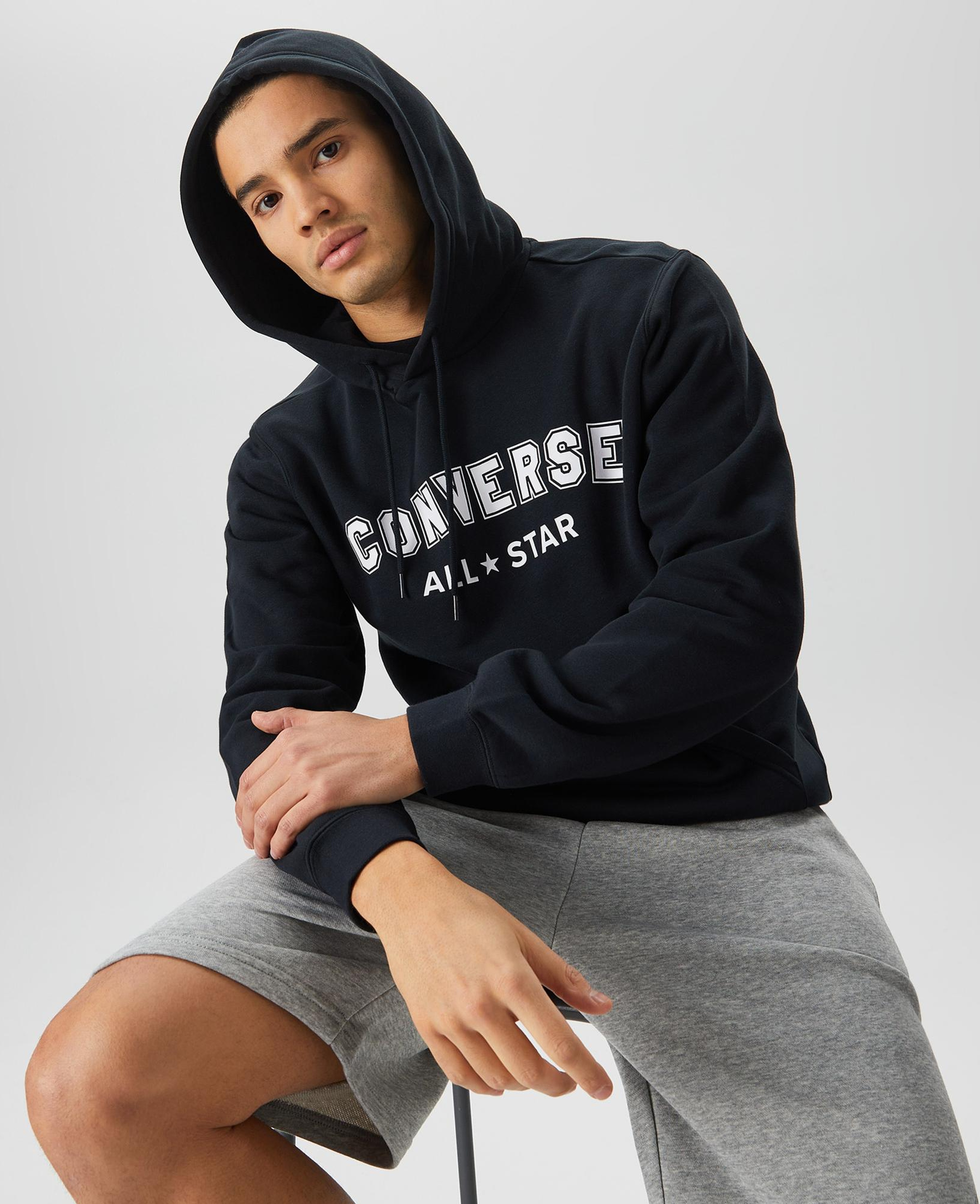Converse Go-To Wordmark Standard Fit Fleece Pullover Unisex Siyah Sweatshirt