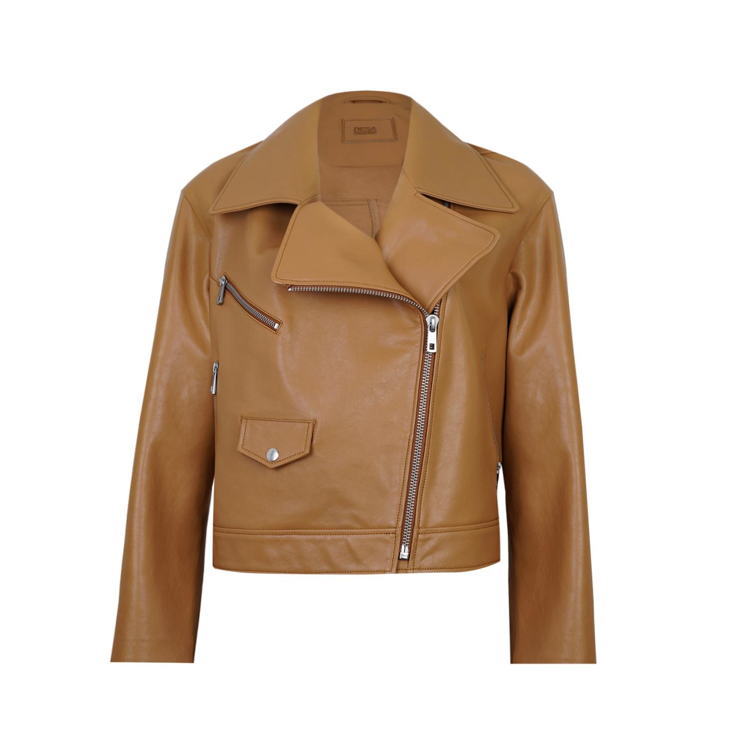 Albinia Kahve Kadın Deri Biker Ceket