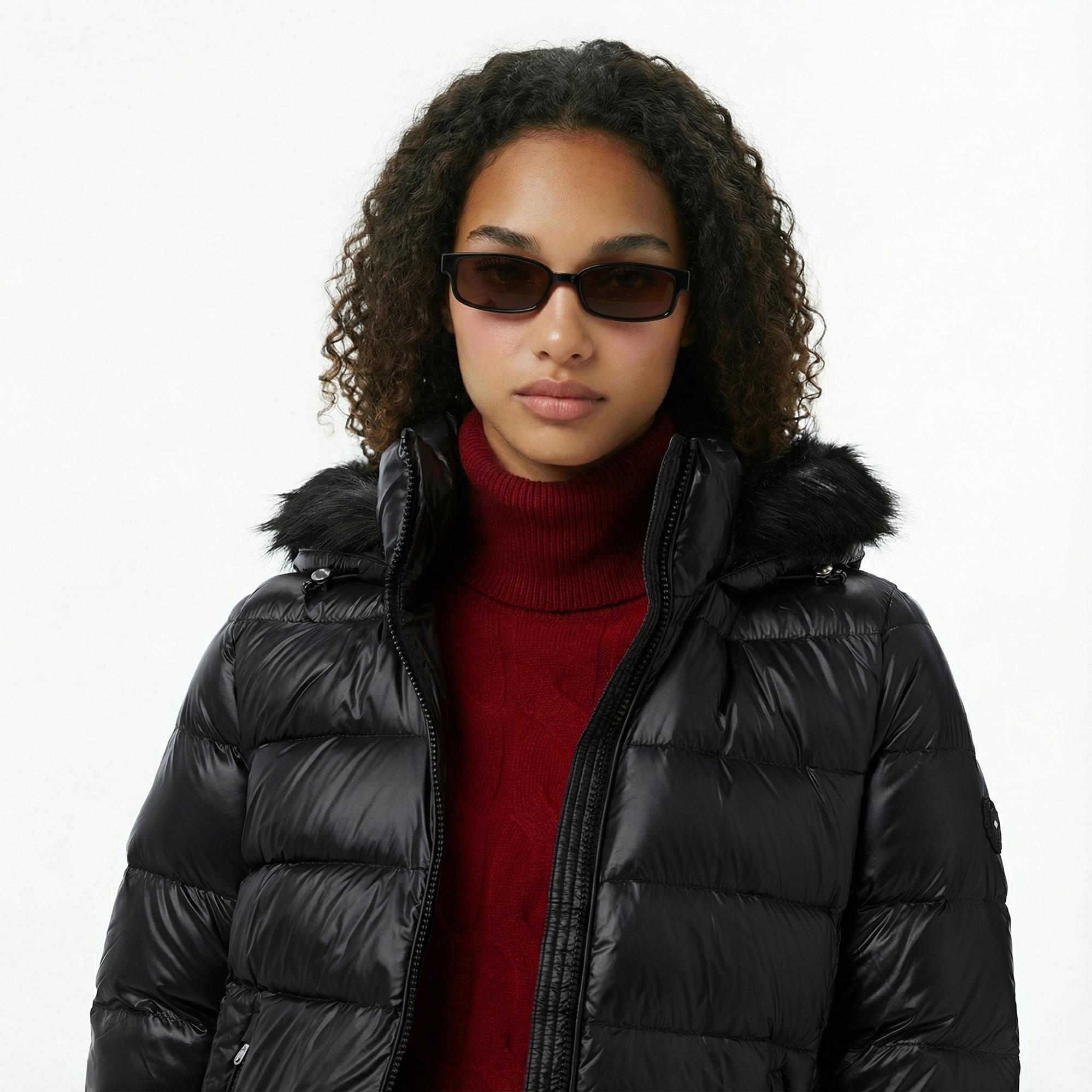 Tommy Hilfiger Gloss Down Slim Kadın Siyah Puffer Mont