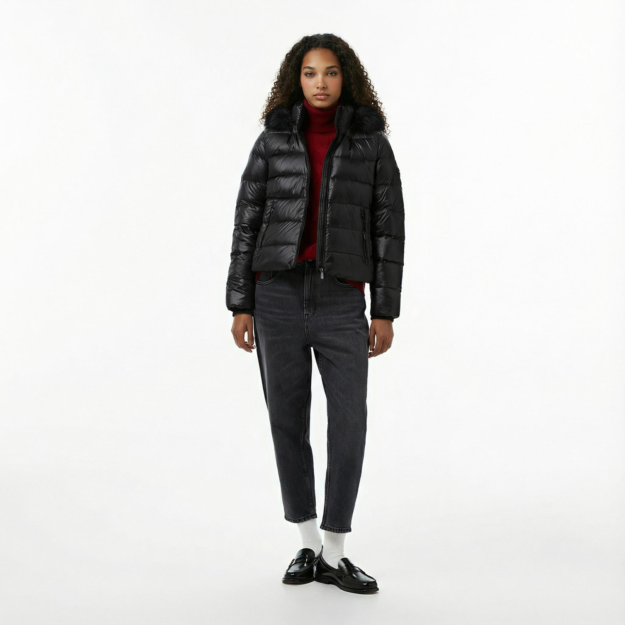 Tommy Hilfiger Gloss Down Slim Kadın Siyah Puffer Mont