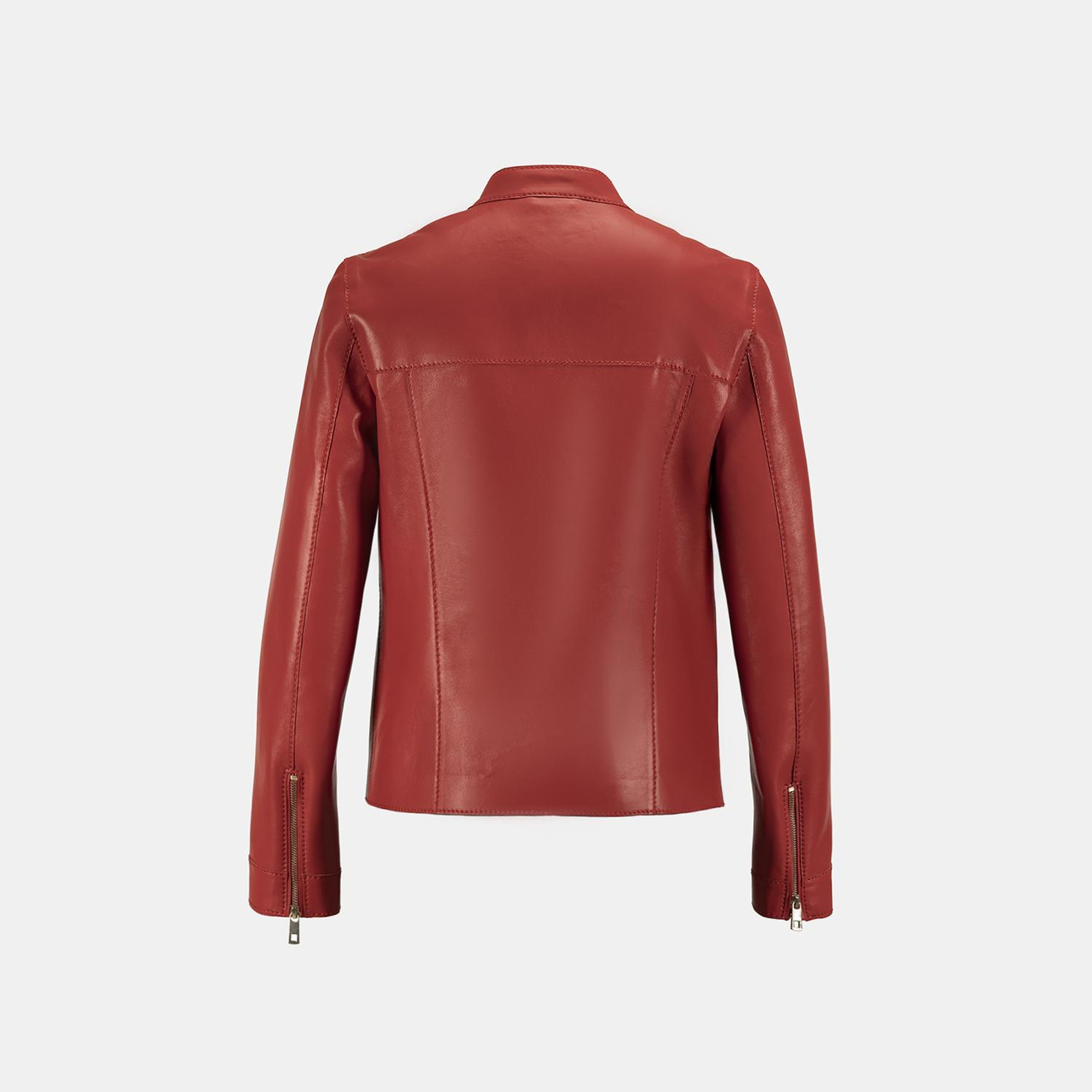 Kadın Kırmızı Hakim Yakalı Deri Ceket