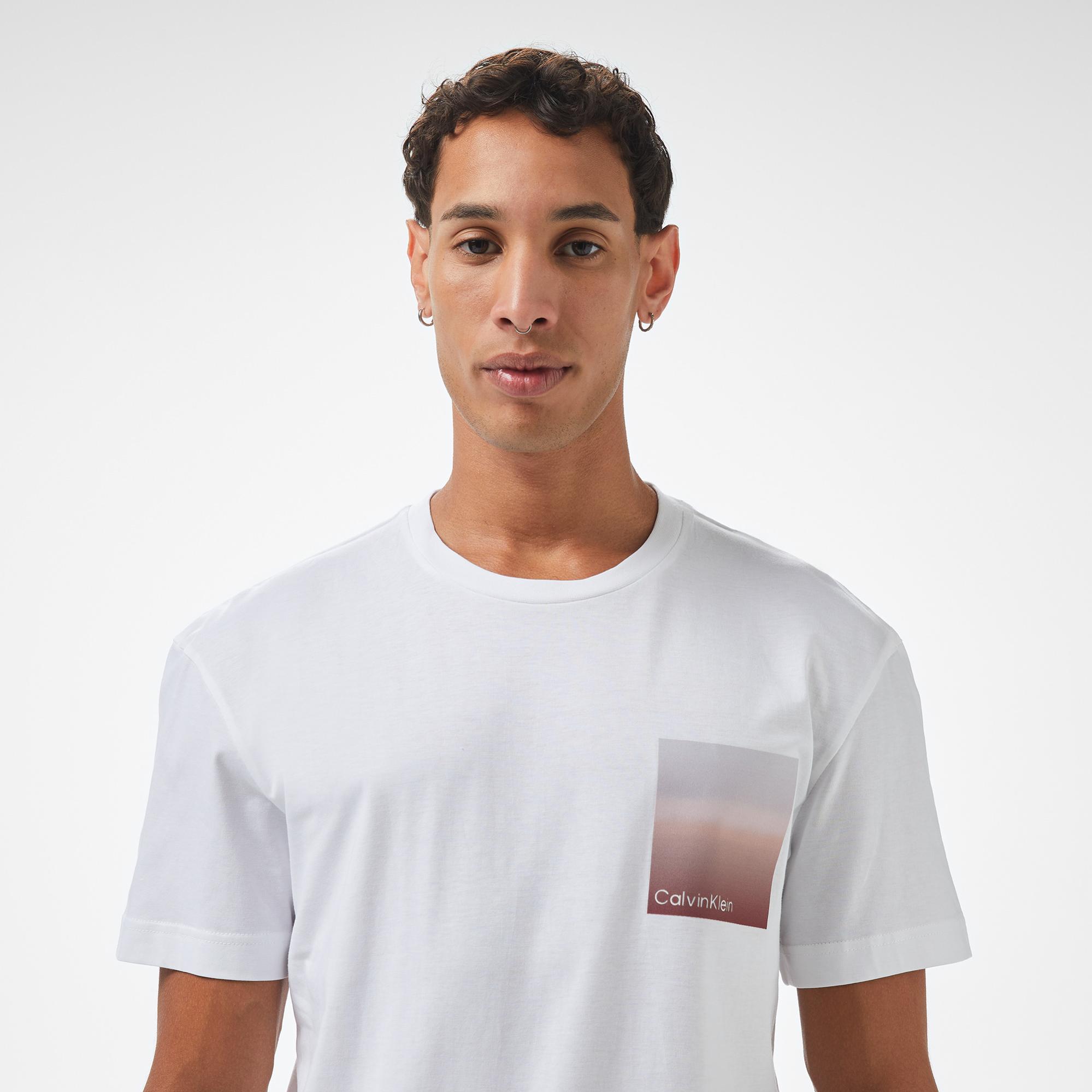 Calvin Klein Ombre Bonded Box Logo Erkek Beyaz T-Shirt