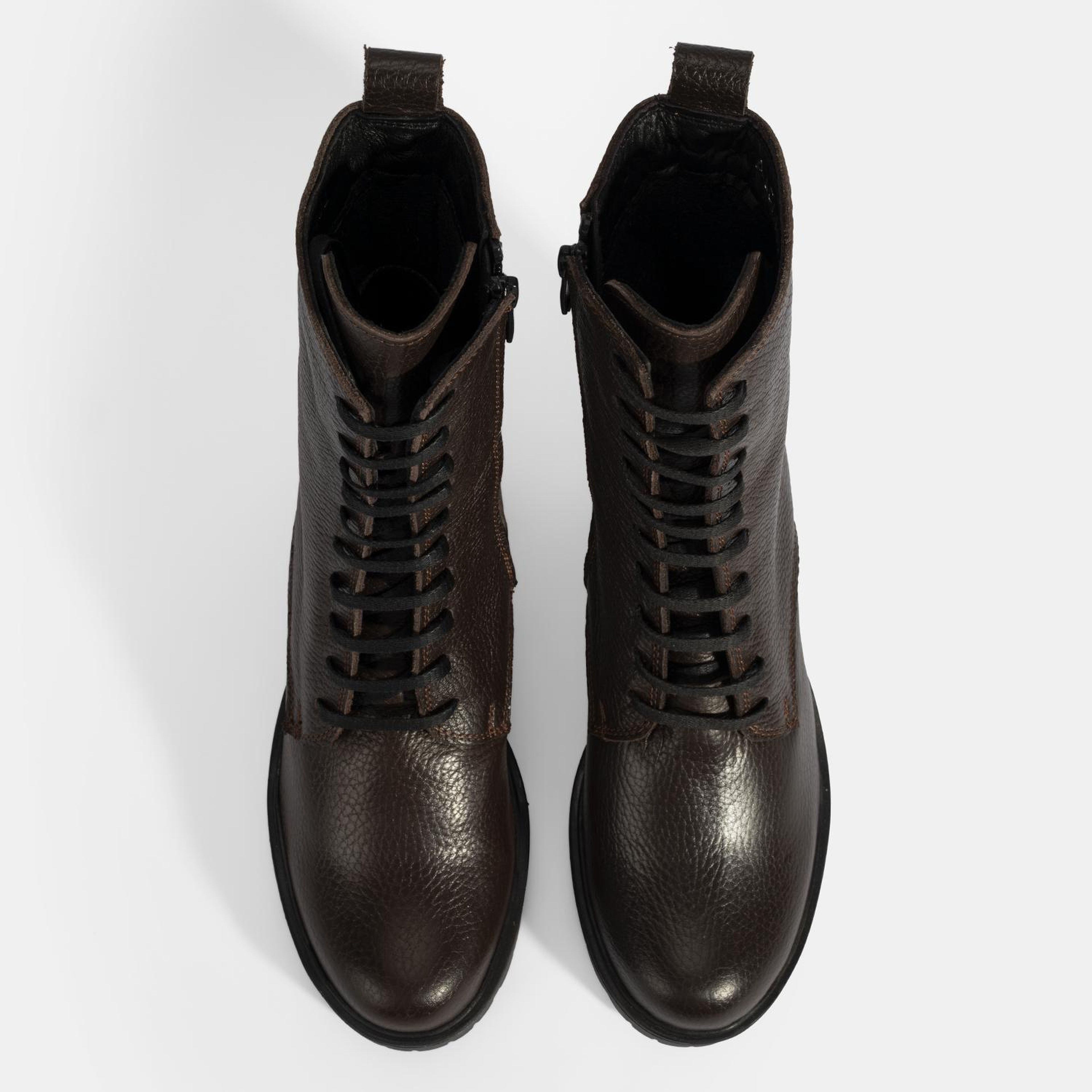 Kadın Kahve Bağcıklı Kalın Topuklu Deri Bot