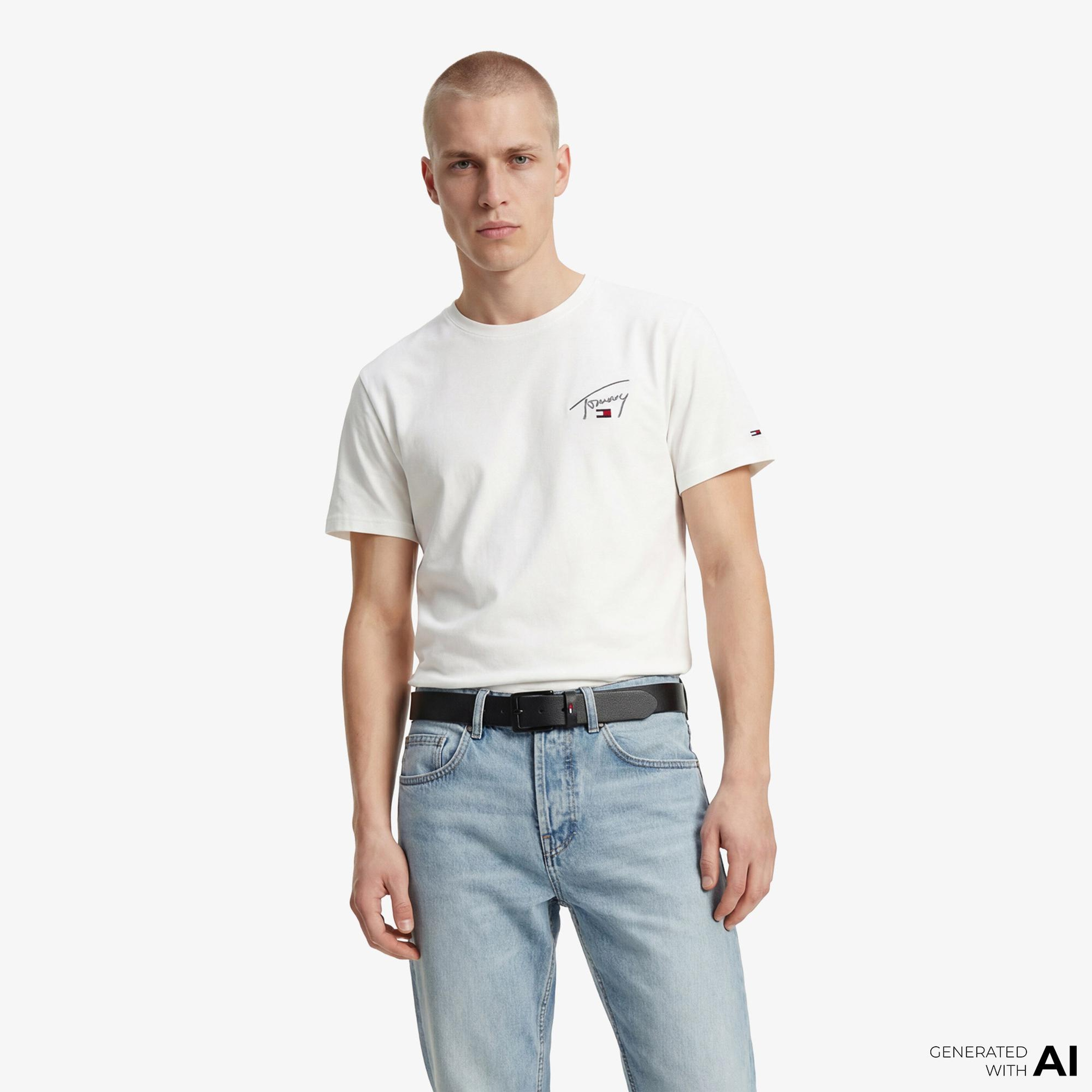 Tommy Hilfiger Signature Erkek Beyaz T-Shirt