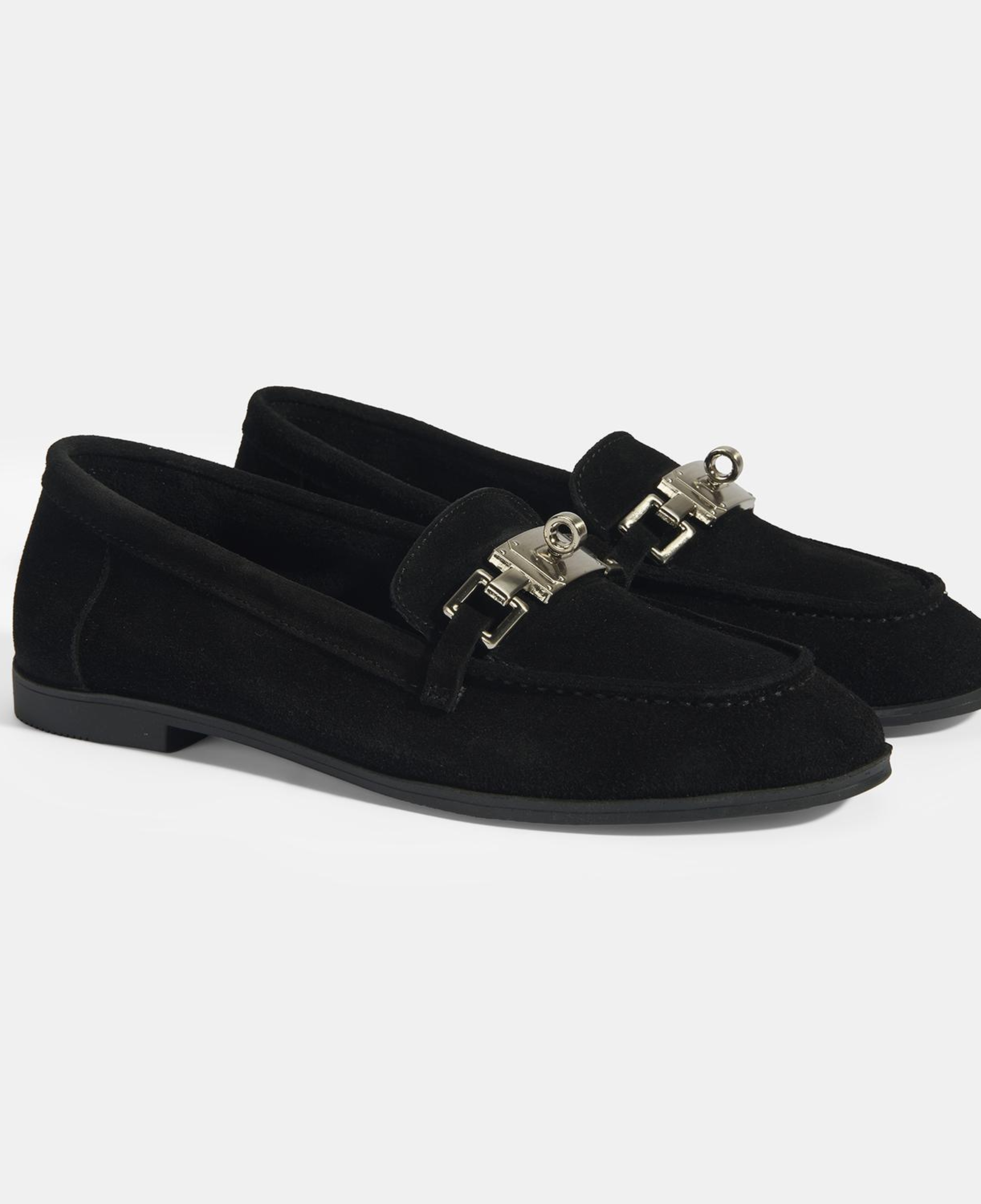 Kadın Siyah Kilit Aksesuarlı Slip-On Süet Loafer