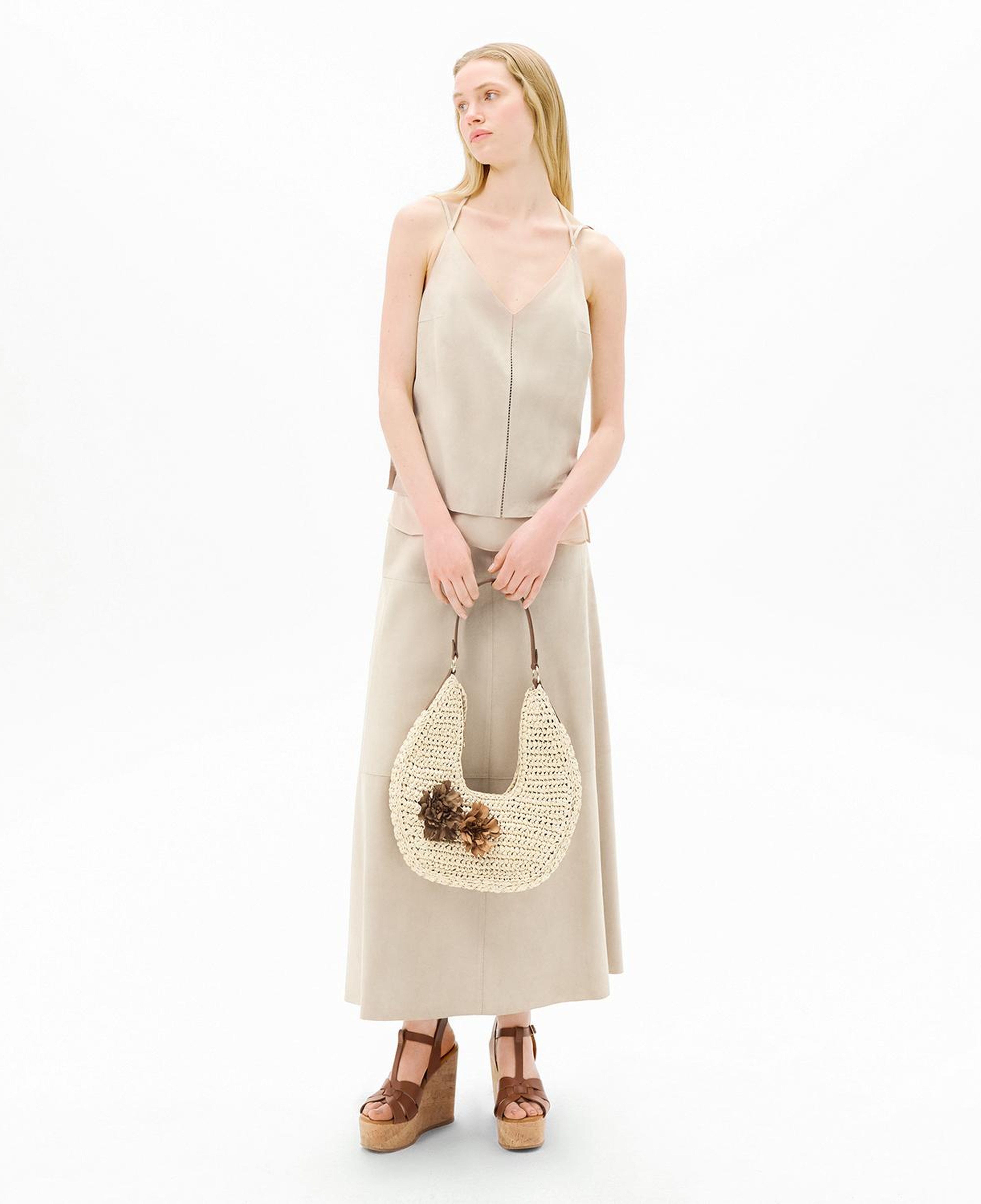 Limited Edition Kadın Pudra Uzun Süet Etek