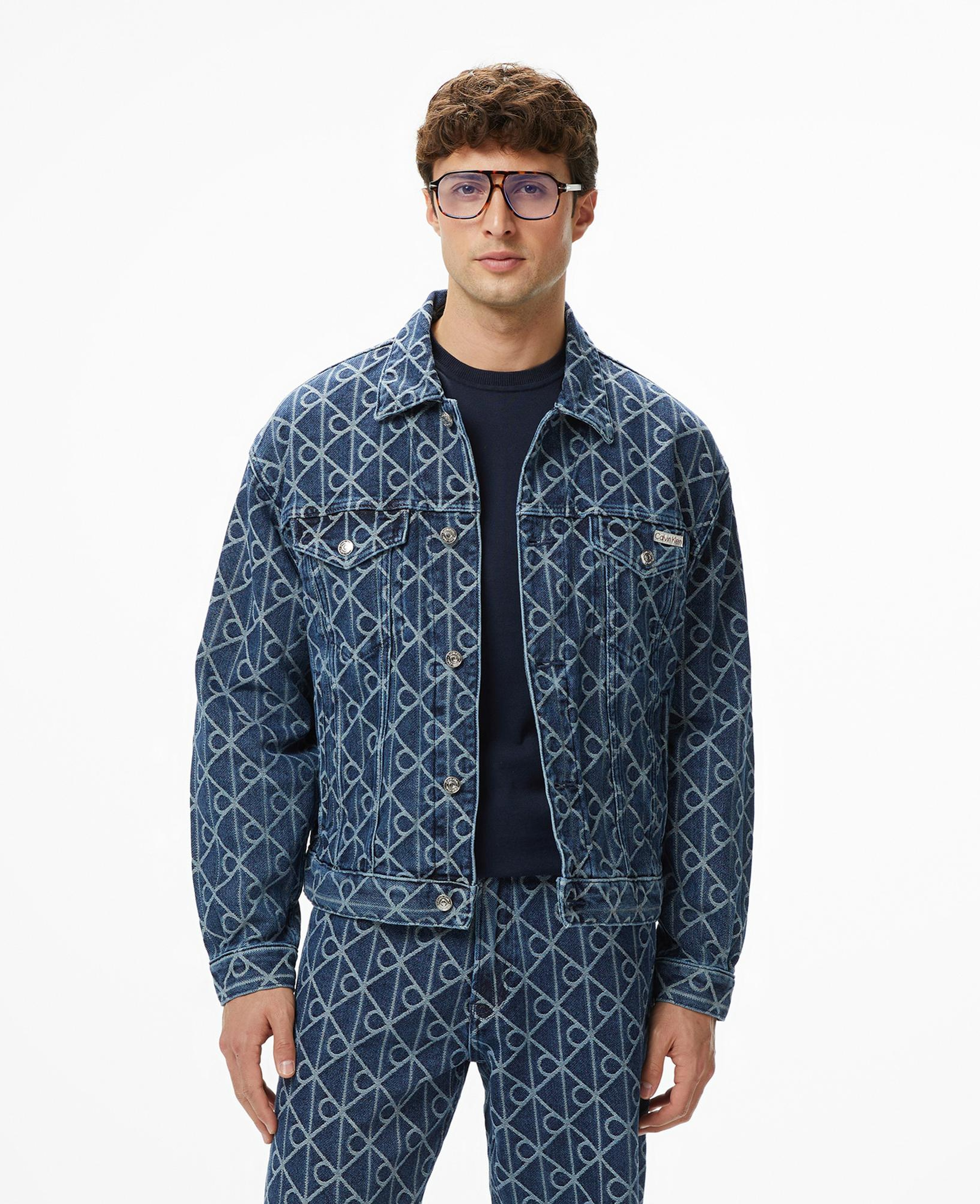 Calvin Klein 90S Indigo Emblem Jacquard Truck Erkek Mavi Ceket