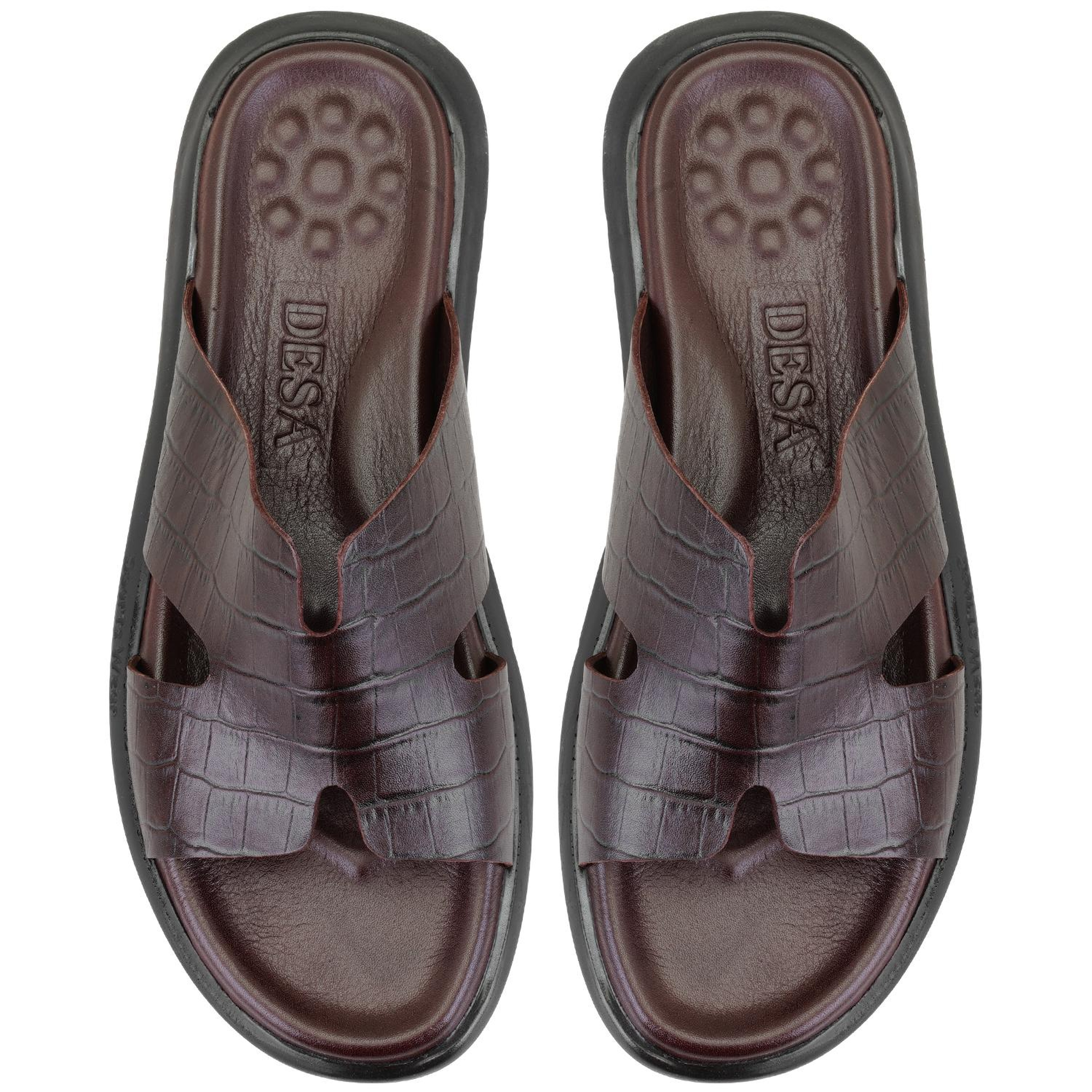 Fabiola Kahve Erkek Kroko Baskılı Deri Terlik