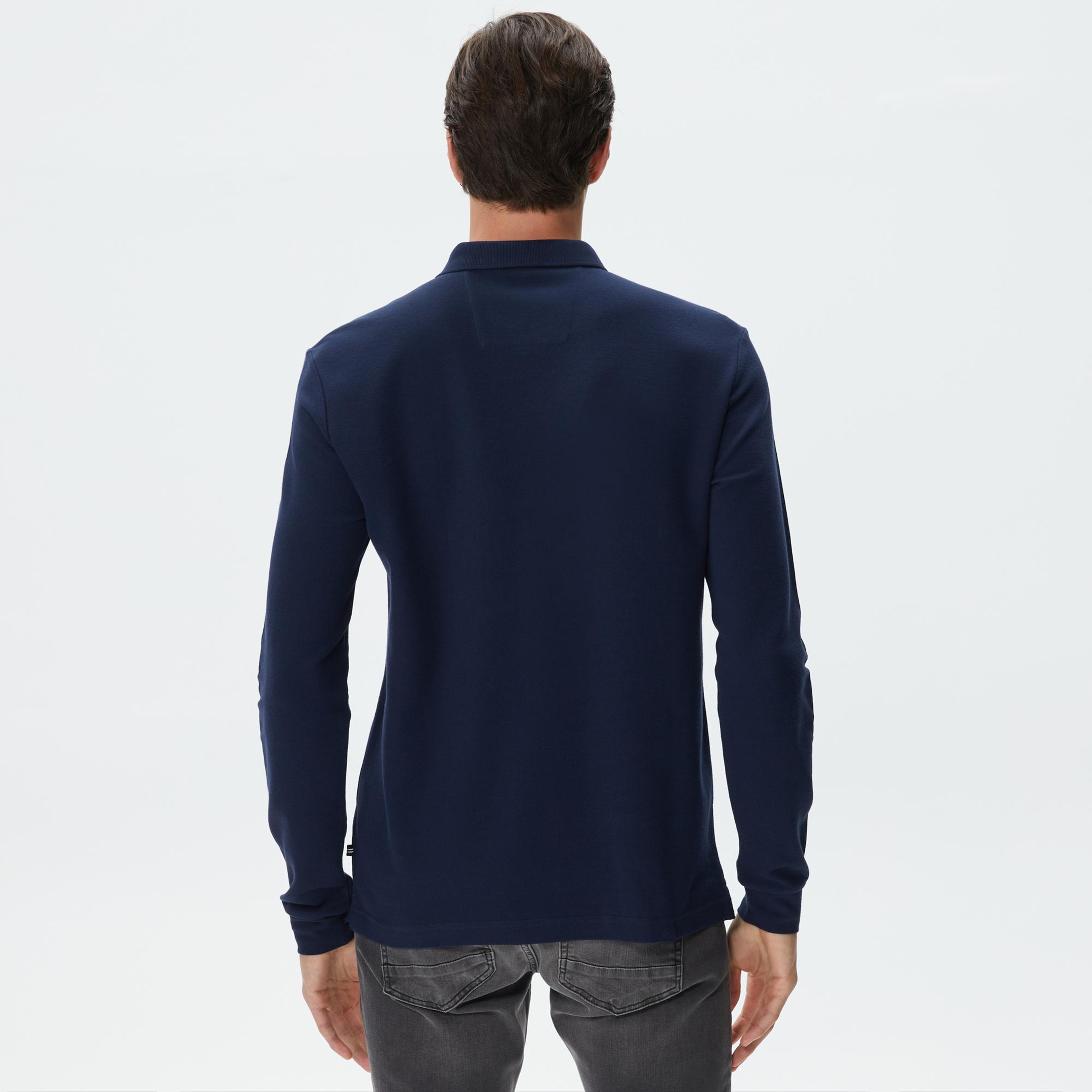 Nautica Erkek Lacivert Slim Fit Uzun Kollu Polo Yaka T-Shirt