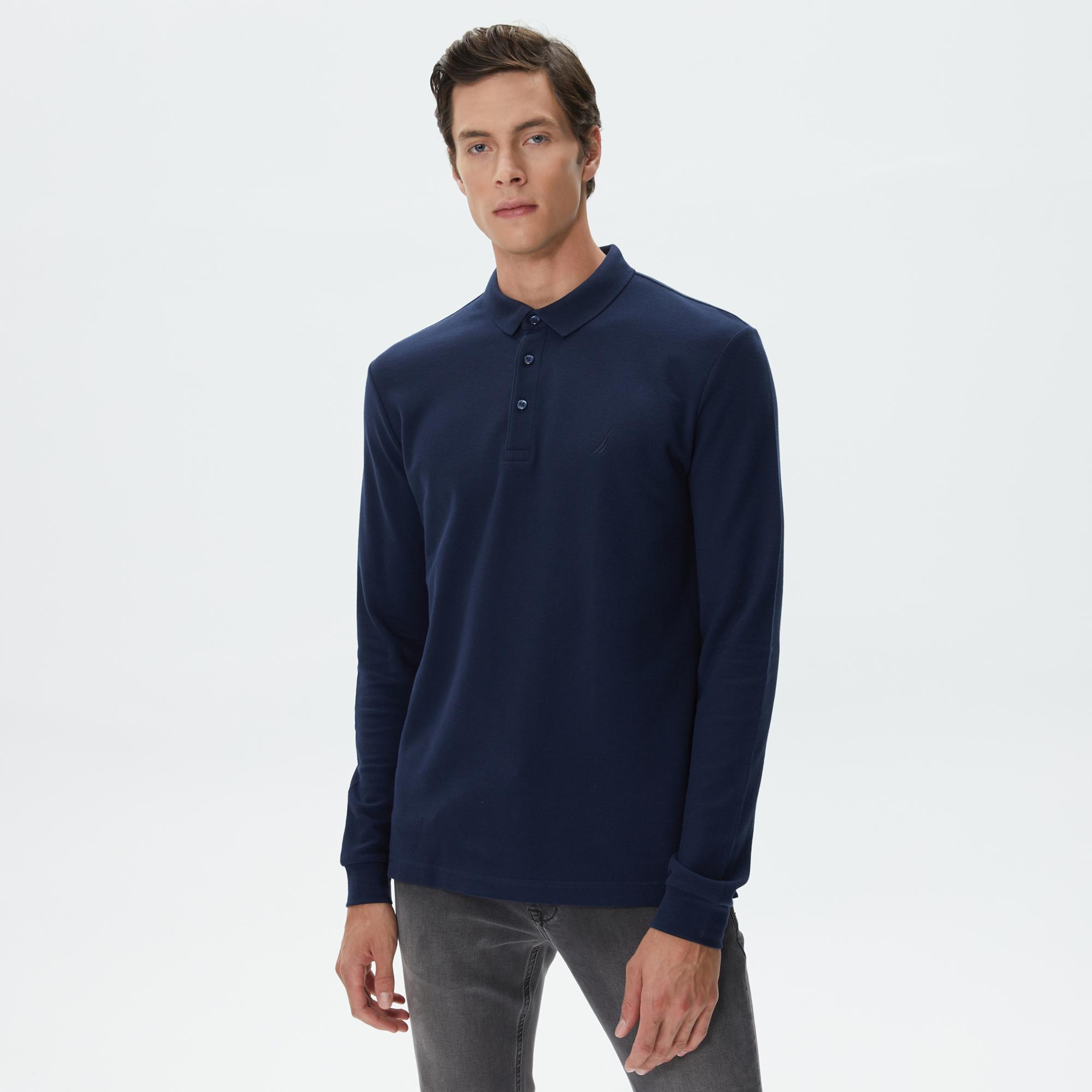 Nautica Erkek Lacivert Slim Fit Uzun Kollu Polo Yaka T-Shirt